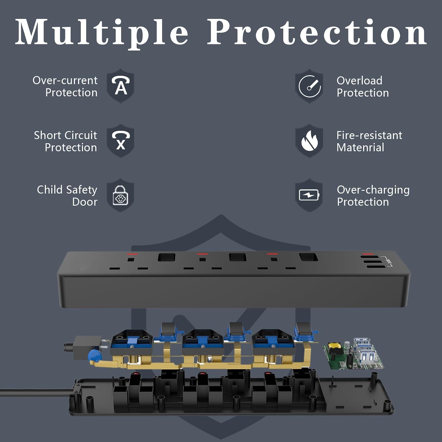 Detalle 2 de Extension Lead with USB Slots(3 USB), 1.8M Extension Cable, 3 Way Plug Extension Socket with Individual Switches, Wall Mount Extension Cord for Home, Office
Extension Lead with USB Slots(3 USB), 1.8M Extensi…