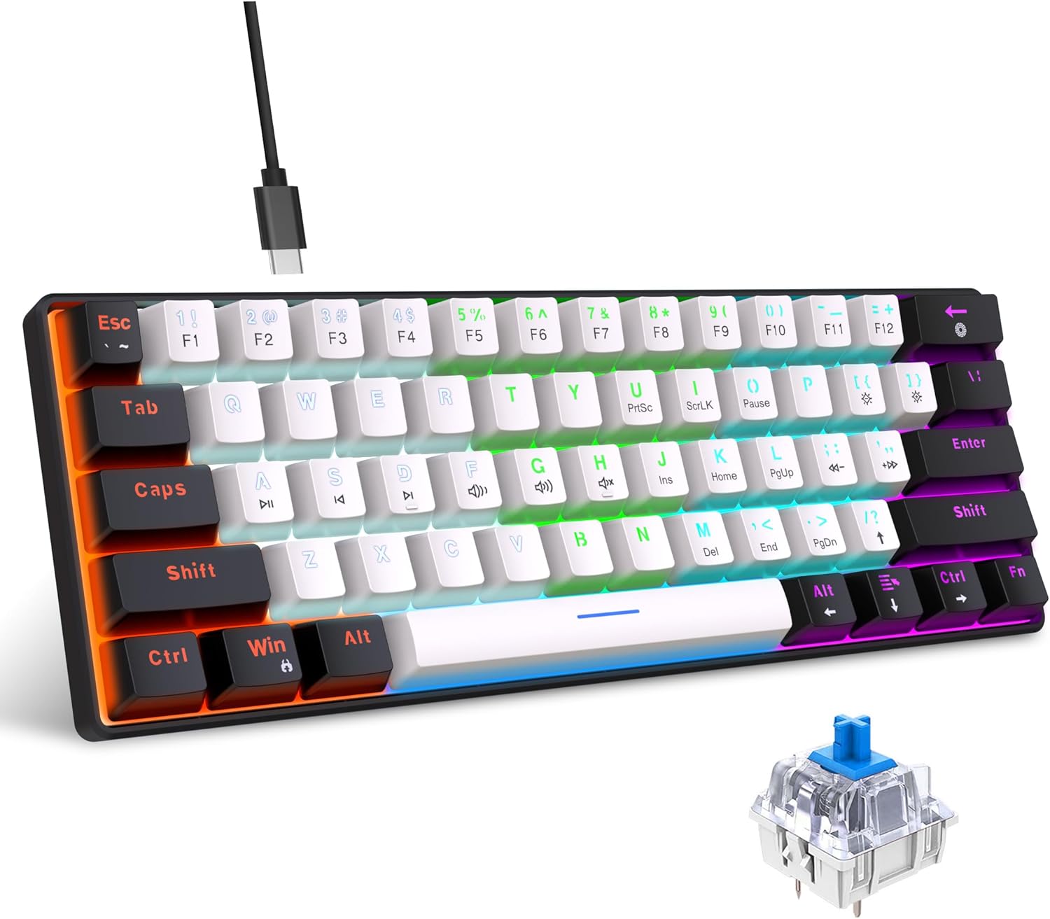 Detalle de Snpurdiri 60% mechanische Gaming-Tastatur 61 Anti-Ghosting Tasten ⌨