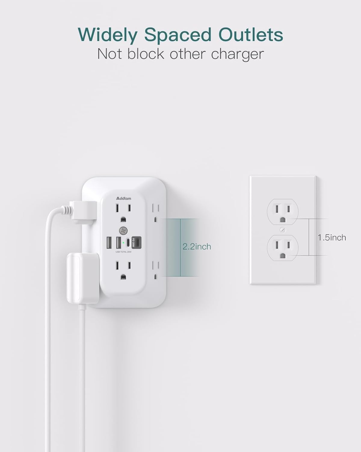 Detalle de Addtam Surge Protector Outlet Extender 1800J