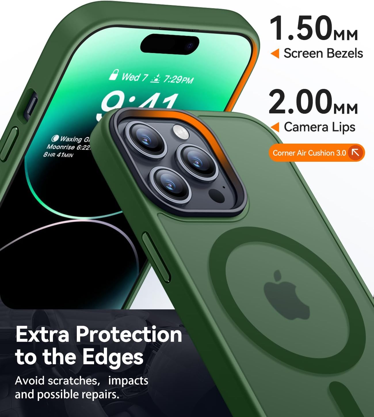 Detalle de CANSHN Cover Magnetica Opaca per iPhone 14 Pro – Verde Scuro, MagSafe, Protezione Antiurto e Materiale Bayer