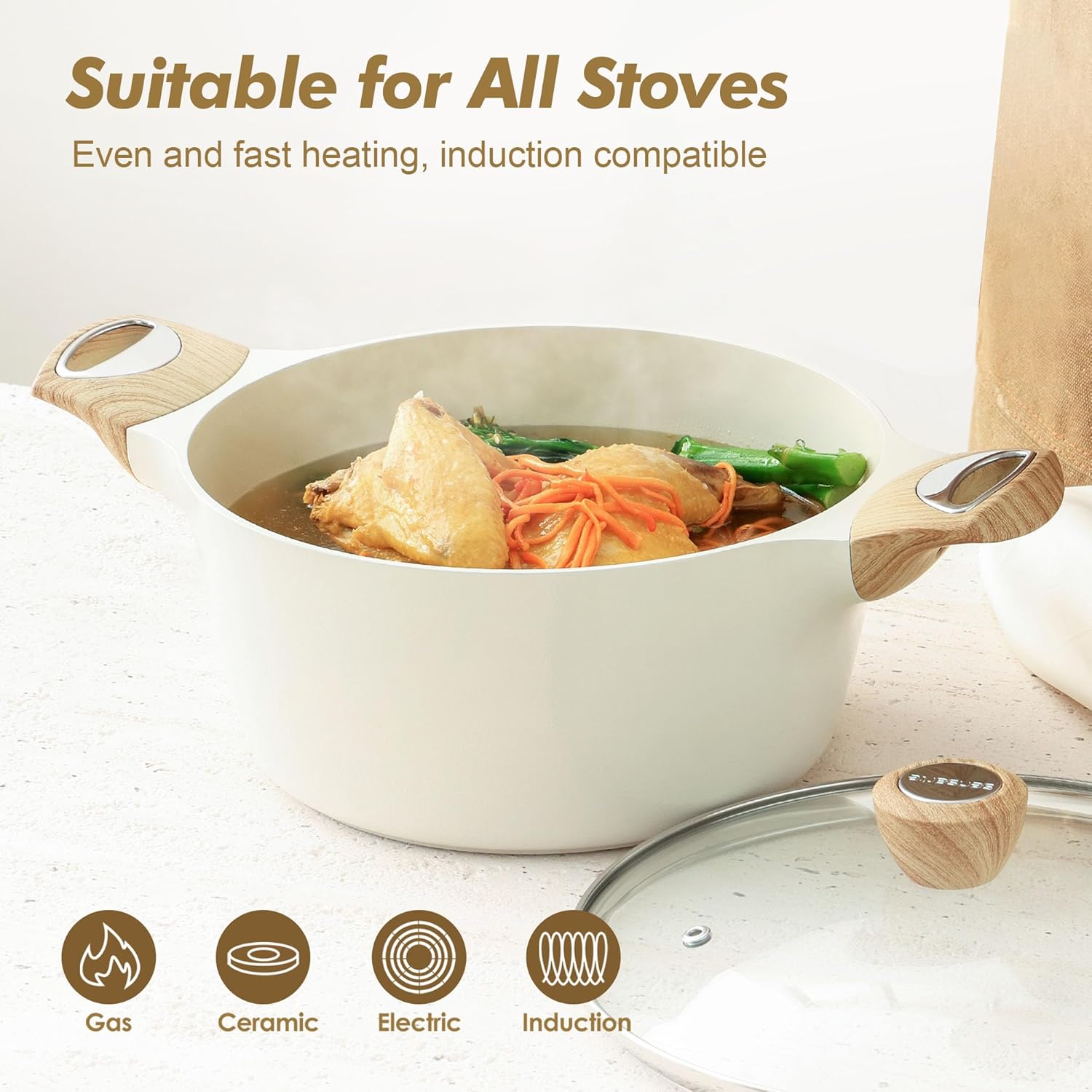 Thumbnail 4 de SENSARTE Ceramic Nonstick Stock Pot Set with Lid (4.5+6.6 QT) — PTFE/PFAS/PFOA Free, Induction Compatible