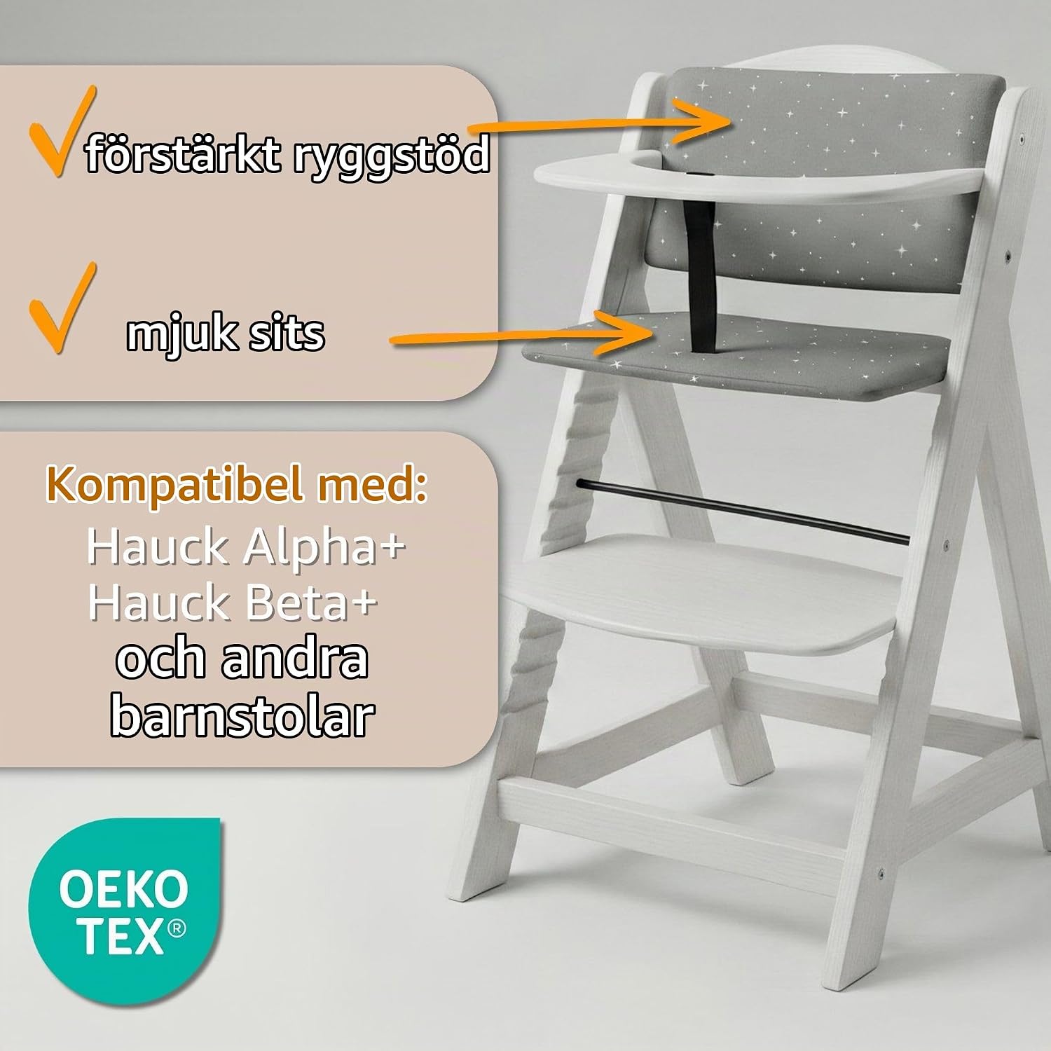 Detalle de Totsy Baby sittdyna för barnstol, 2 delar, grå och vattenavvisande