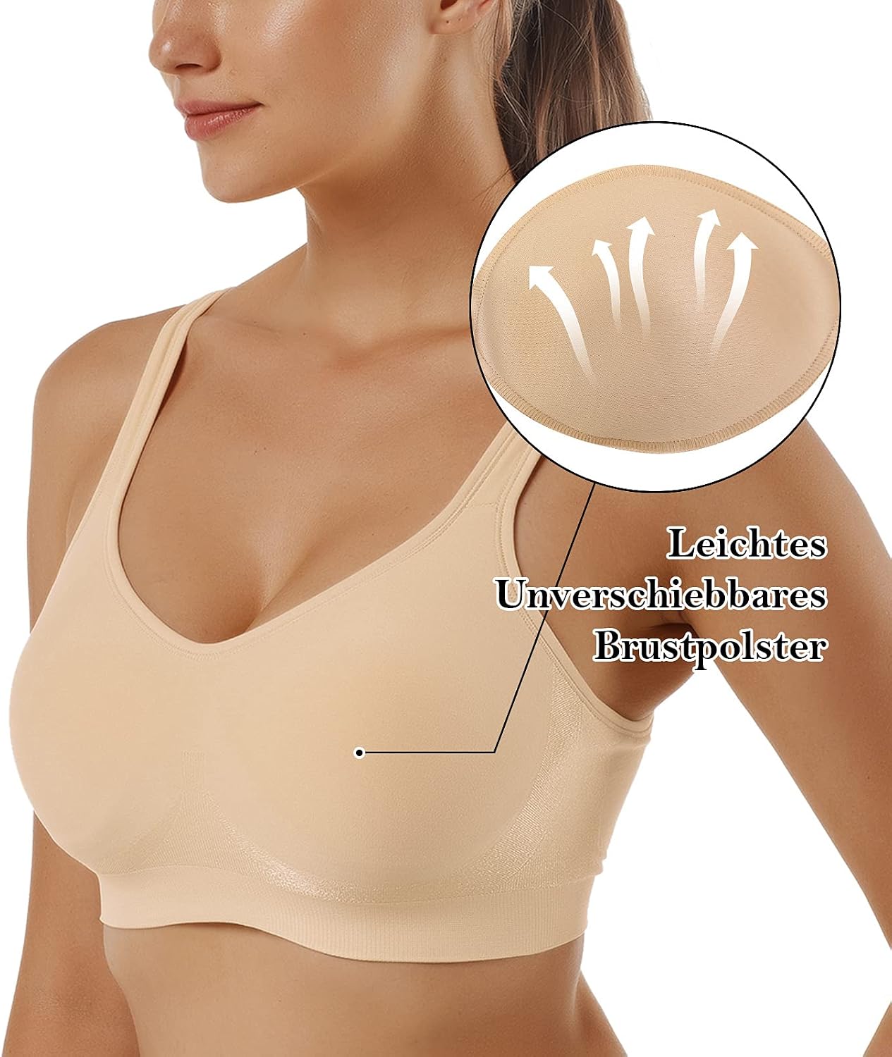 Detalle de Vertvie Damen Sport-BH im 1/2/3er Set ohne Bügel – einfarbig, bequem & mit mittlerem Halt