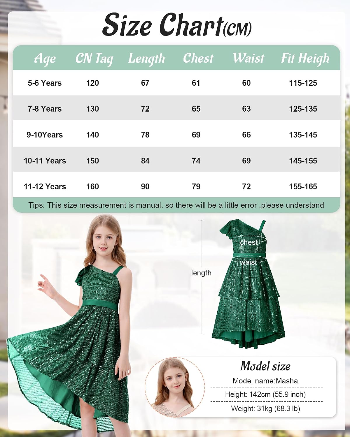 Detalle 1 de LOLANTA H03003 meisjesjurk met pailletten, halterhals en asymmetrische zoom