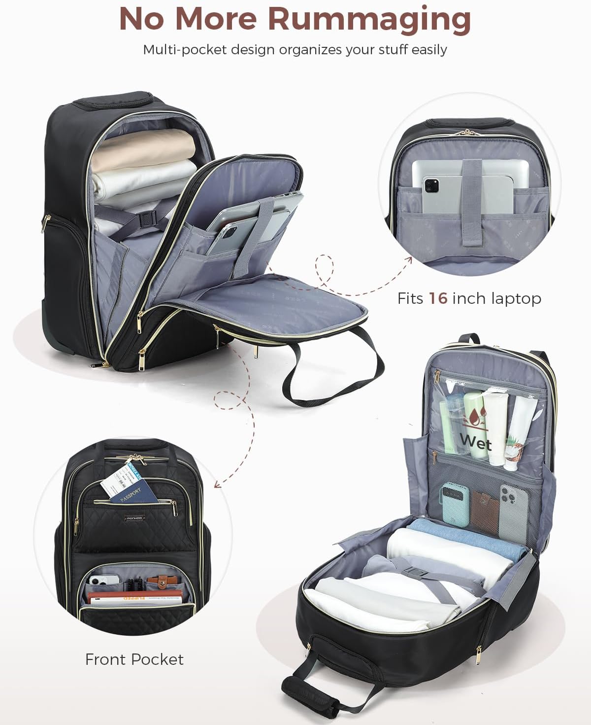 Thumbnail 3 de Ponhog Rolling Laptop Travel Backpack 30L