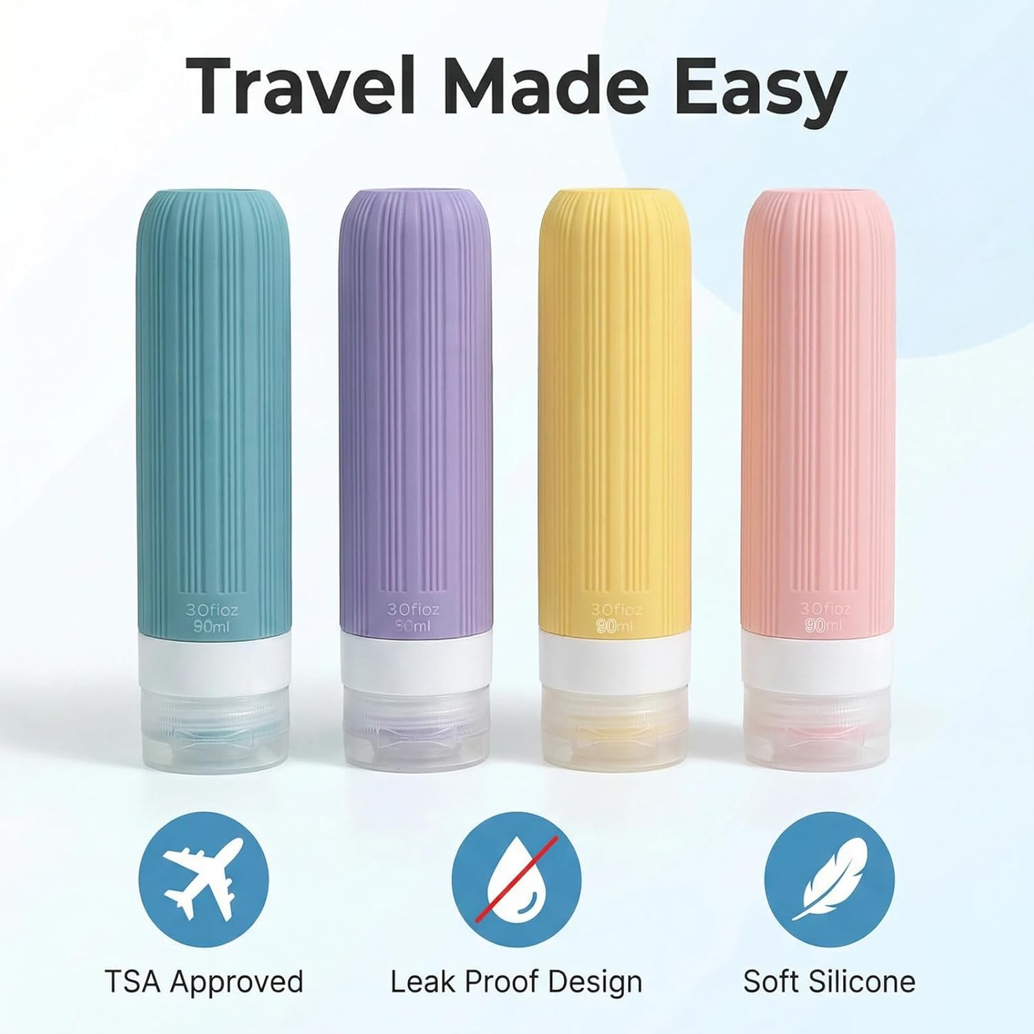 Detalle de Travel Bottles for Toiletries: 8Pcs Silicone TSA‑Approved Set