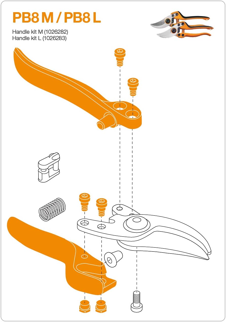 Thumbnail 1 de Original Ersatz-Griffe für Fiskars Profi Bypass Gartenschere PB-8 M (1026282) – Orange/Schwarz