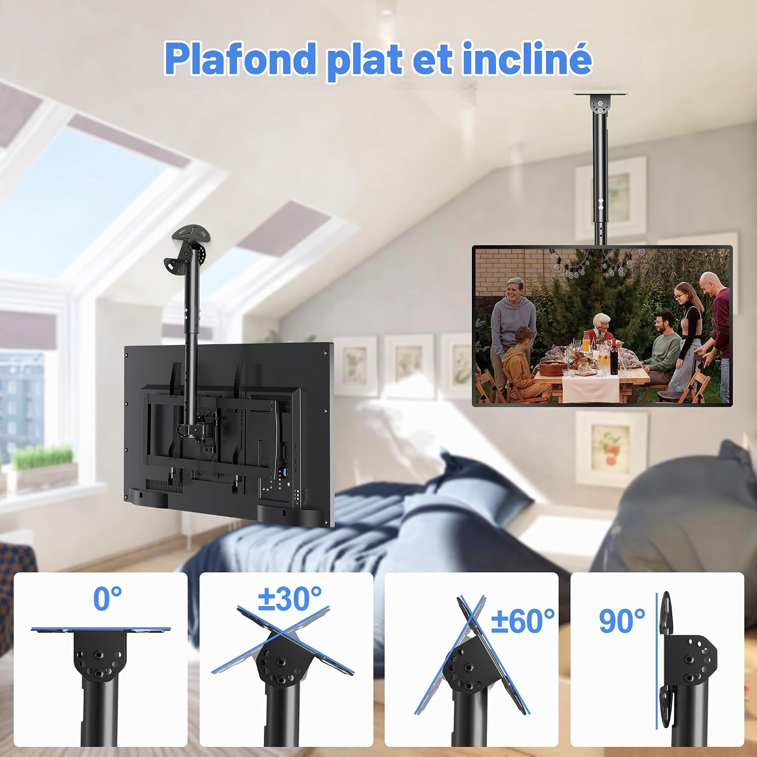 Detalle de XINLEI MC61A plafondbeugel voor tv’s van 37 tot 75 inch, verstelbaar