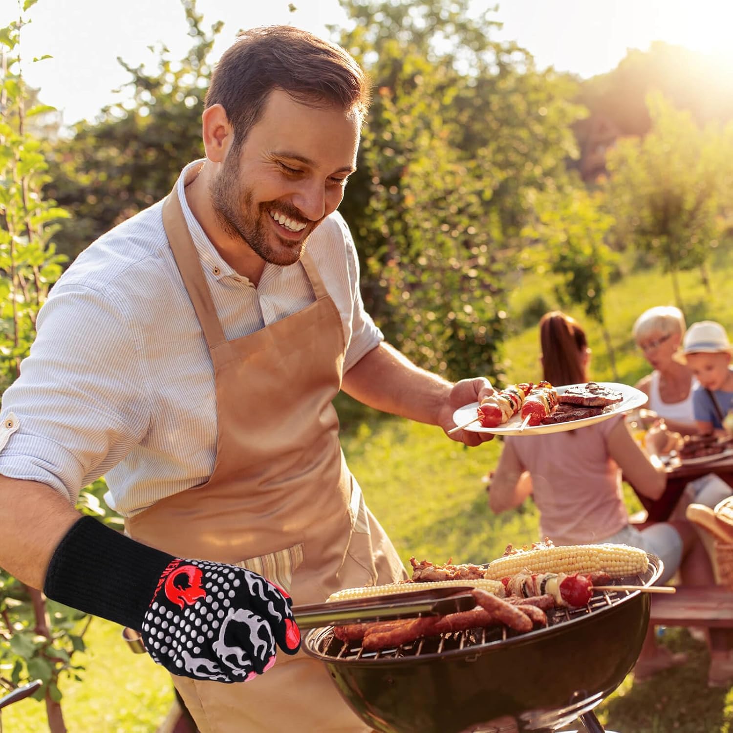 Detalle de Reinalin gants de barbecue et de four en silicone antidérapants jusqu’à 500°C (S/M), gris