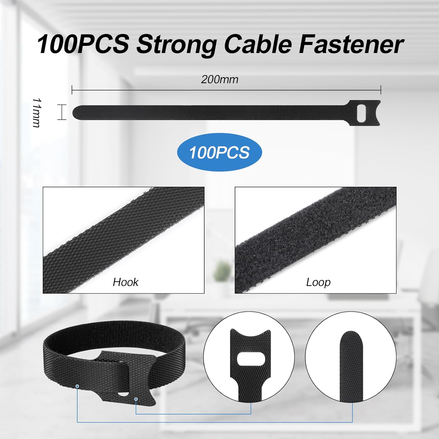 Detalle 2 de AiQInu 100 Bridas Reutilizables para Cables 🧾