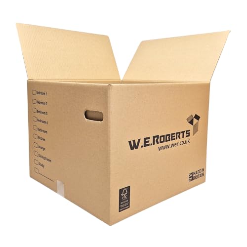 Thumbnail 7 de W.E. Roberts 10 Strong Extra Large Cardboard Moving Boxes (52cm x 52cm x 40cm) with Printed Room List and Carry Handles