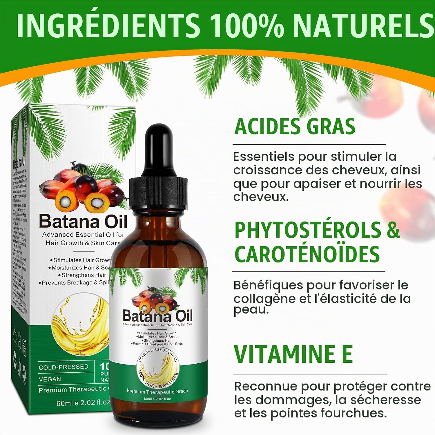 Detalle de AIKUWWOIRQIA Batana-olie 60 ml voor haar, hoofdhuid en huid