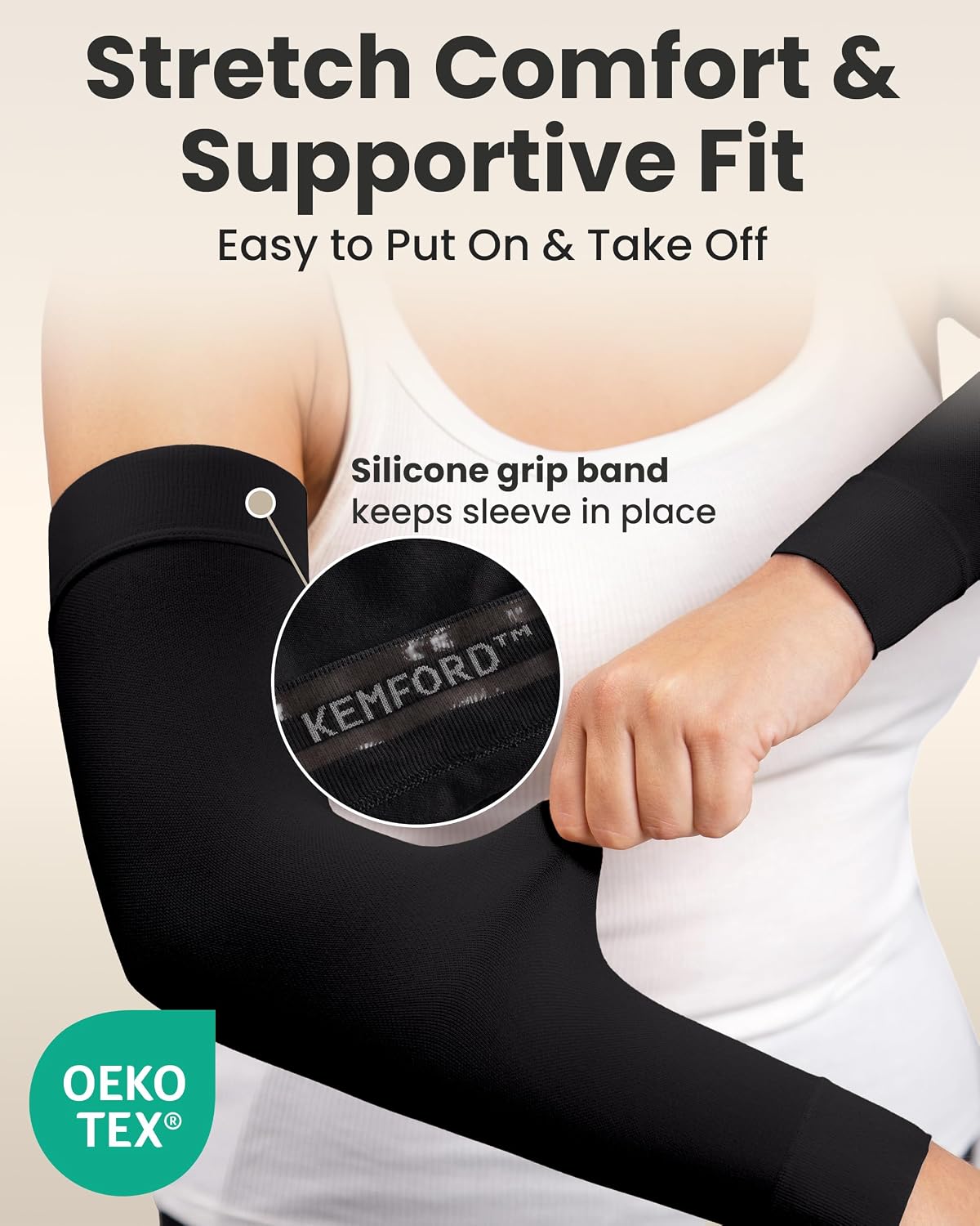 Detalle 1 de KEMFORD Lymphedema Compression Arm Sleeves for Women, 15–20 mmHg, UPF 50+