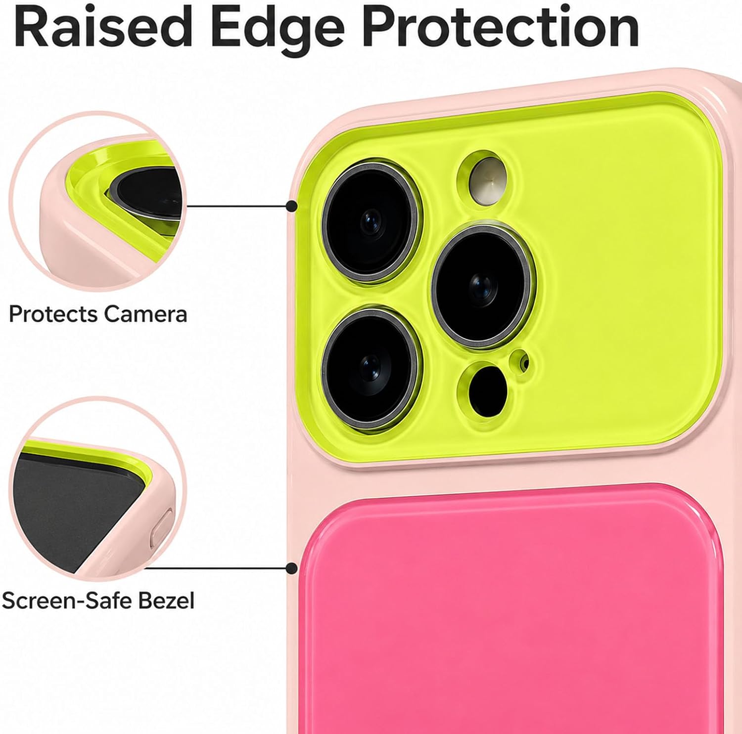 Detalle 2 de EKELYVIA iPhone 16 Pro Case, Pink TPU with Contrast Color and Raised Bezels