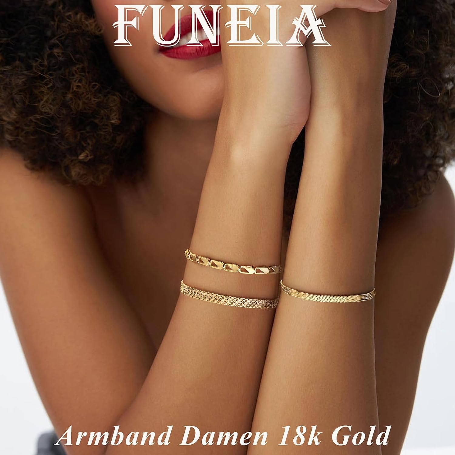 Detalle 2 de FUNElA 3er Armband-Set Damen, vergoldet