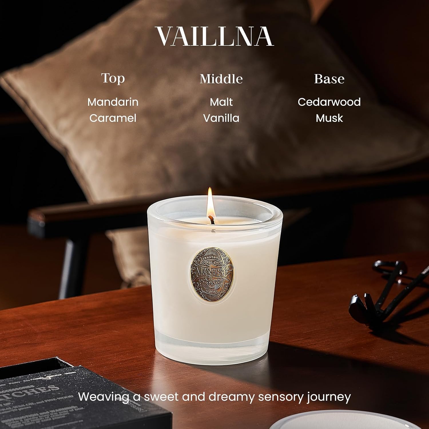 Detalle de M&SENSE Scented Candles 260g Vanilla Dream – Natural Soy Wax, 55 Hours Burn Time