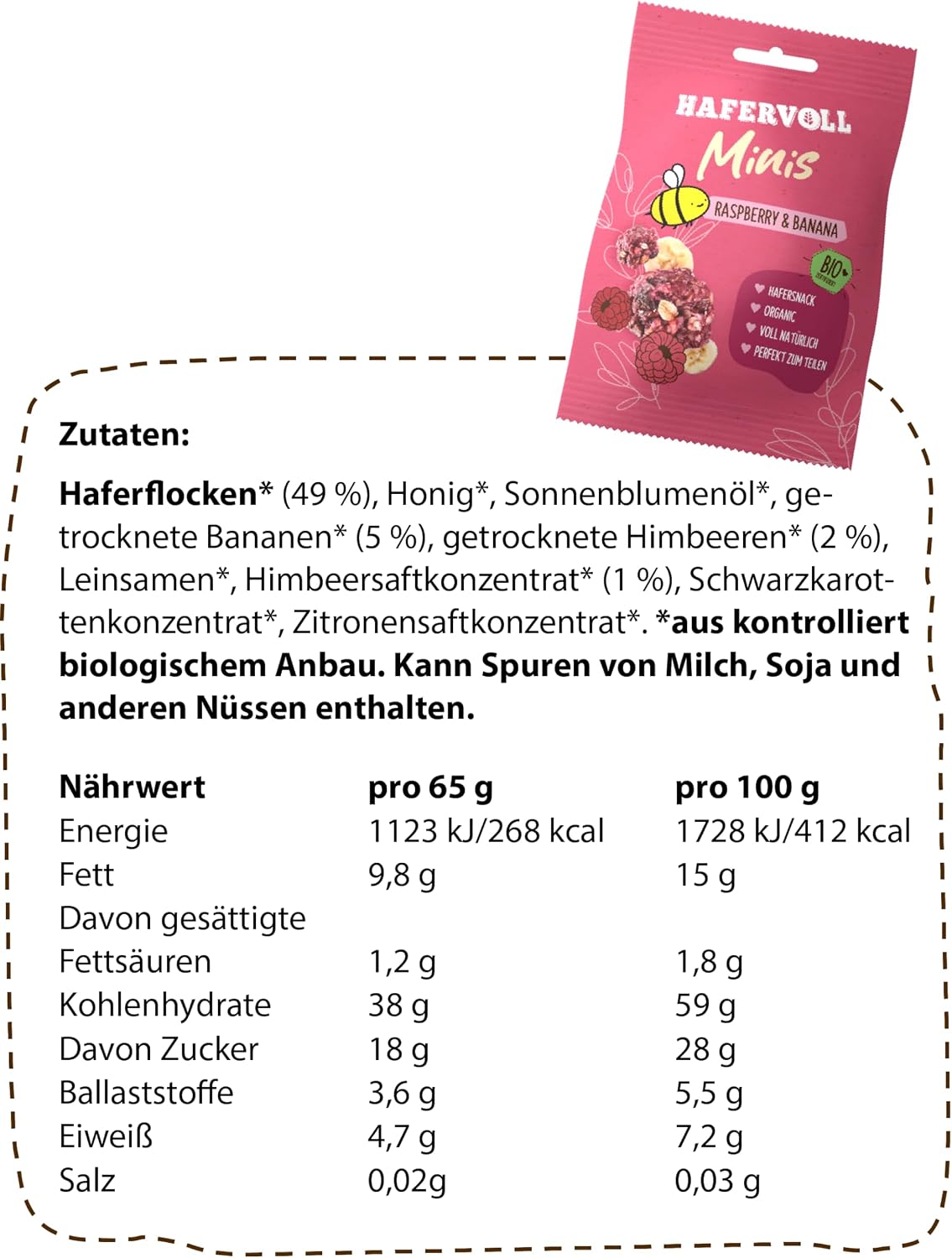 Thumbnail 4 de HAFERVOLL Minis Raspberry & Banana 8x 65g – Bio-zertifiziert, mit Honig gesüßt, perfekt zum Teilen