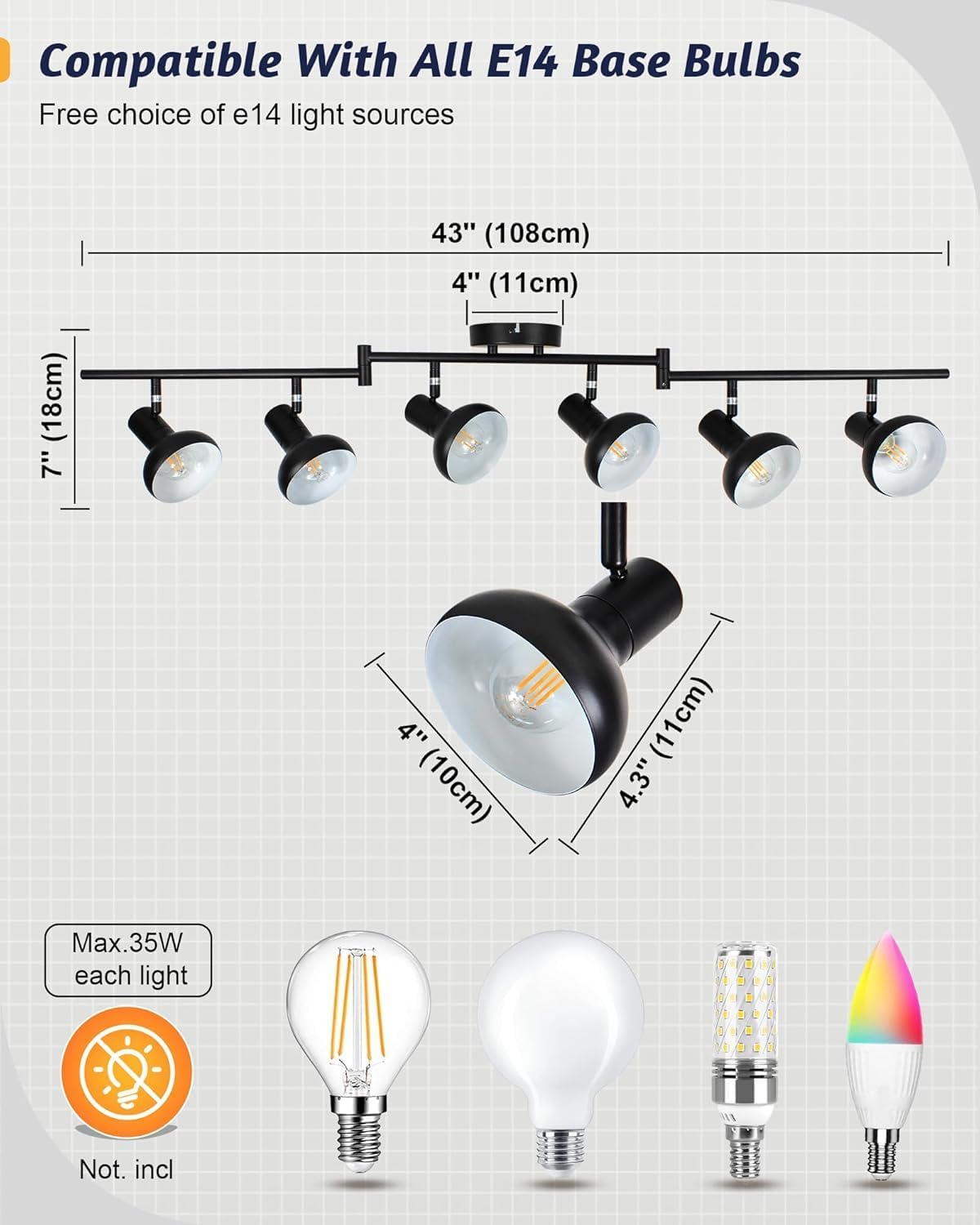 Thumbnail 3 de HiBay 6 Way Spotlights Black ceiling light