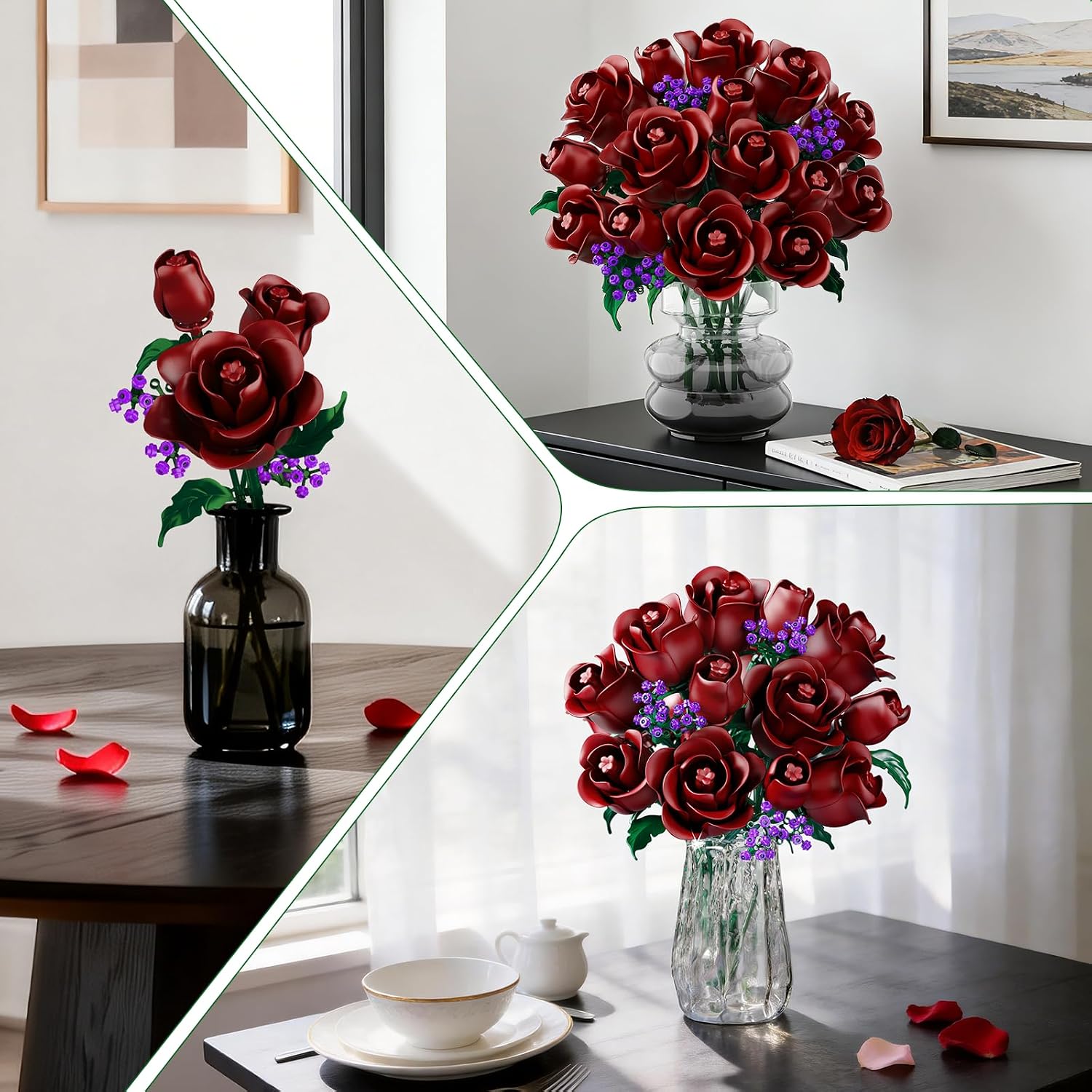 Thumbnail 6 de HOGOKIDS Flowers Bouquet Building Set - 15 Burgundy Roses (330 pcs) for Home & Gift