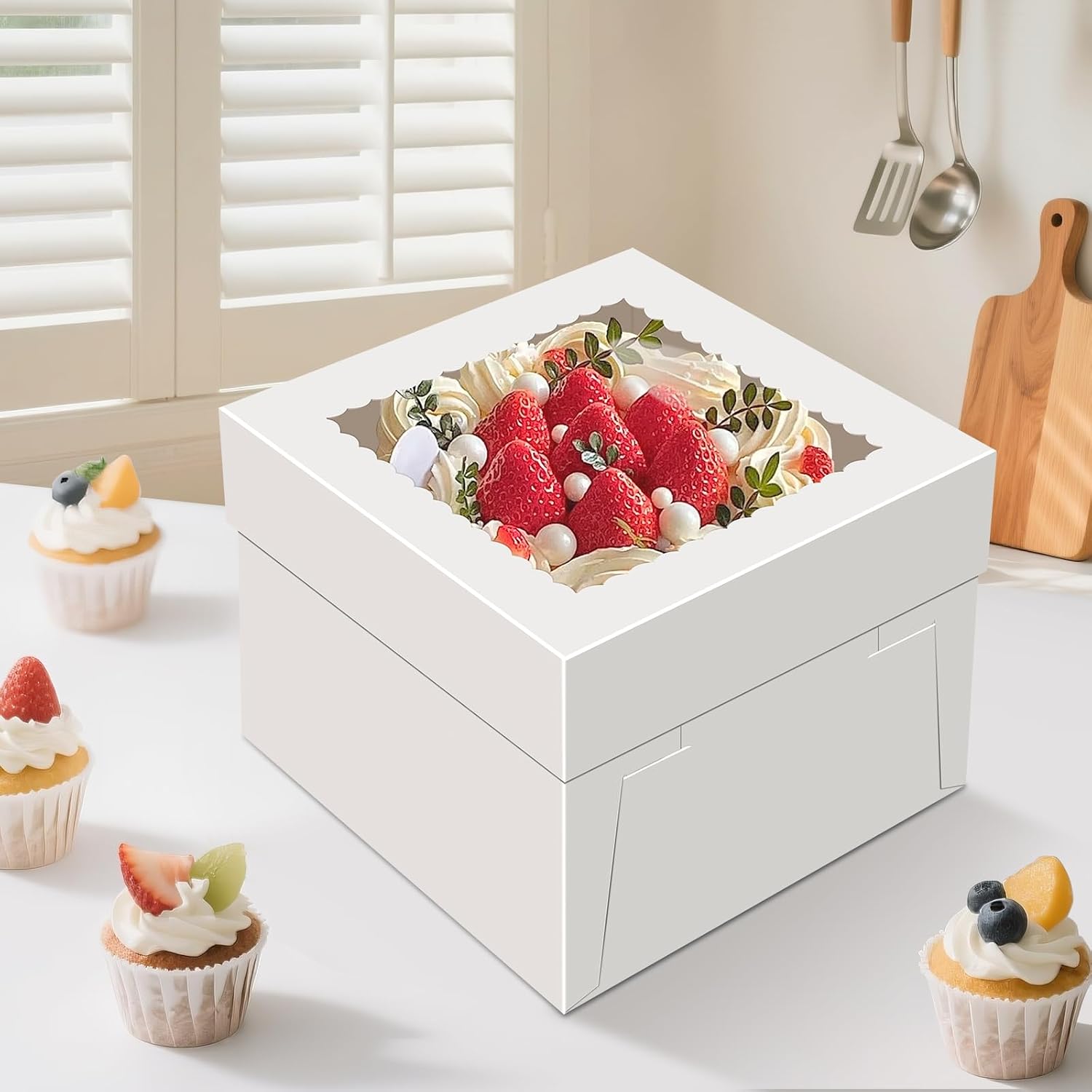 Detalle 2 de Essenya 10x10x8-Inch Tall Cake Boxes with Window, 15-Pack