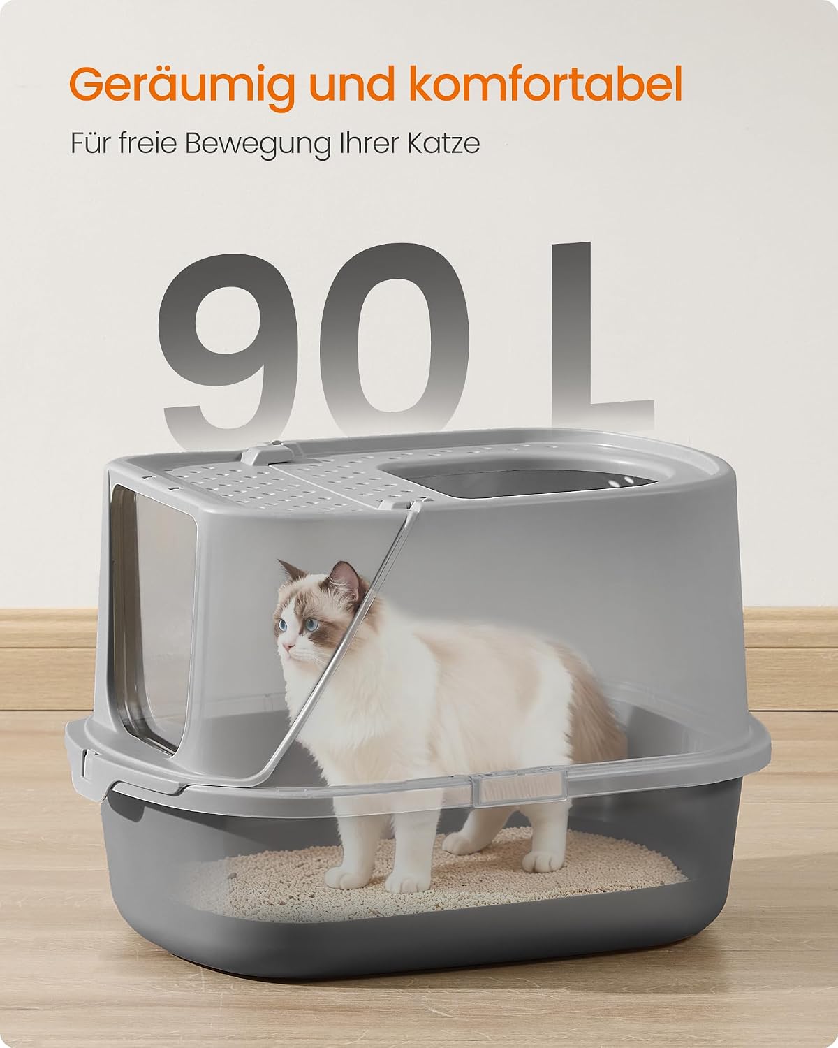 Detalle de Feandrea Katzenklo groß XXL – Katzentoilette mit Deckel, Schaufel und Bürste, bis 15 kg