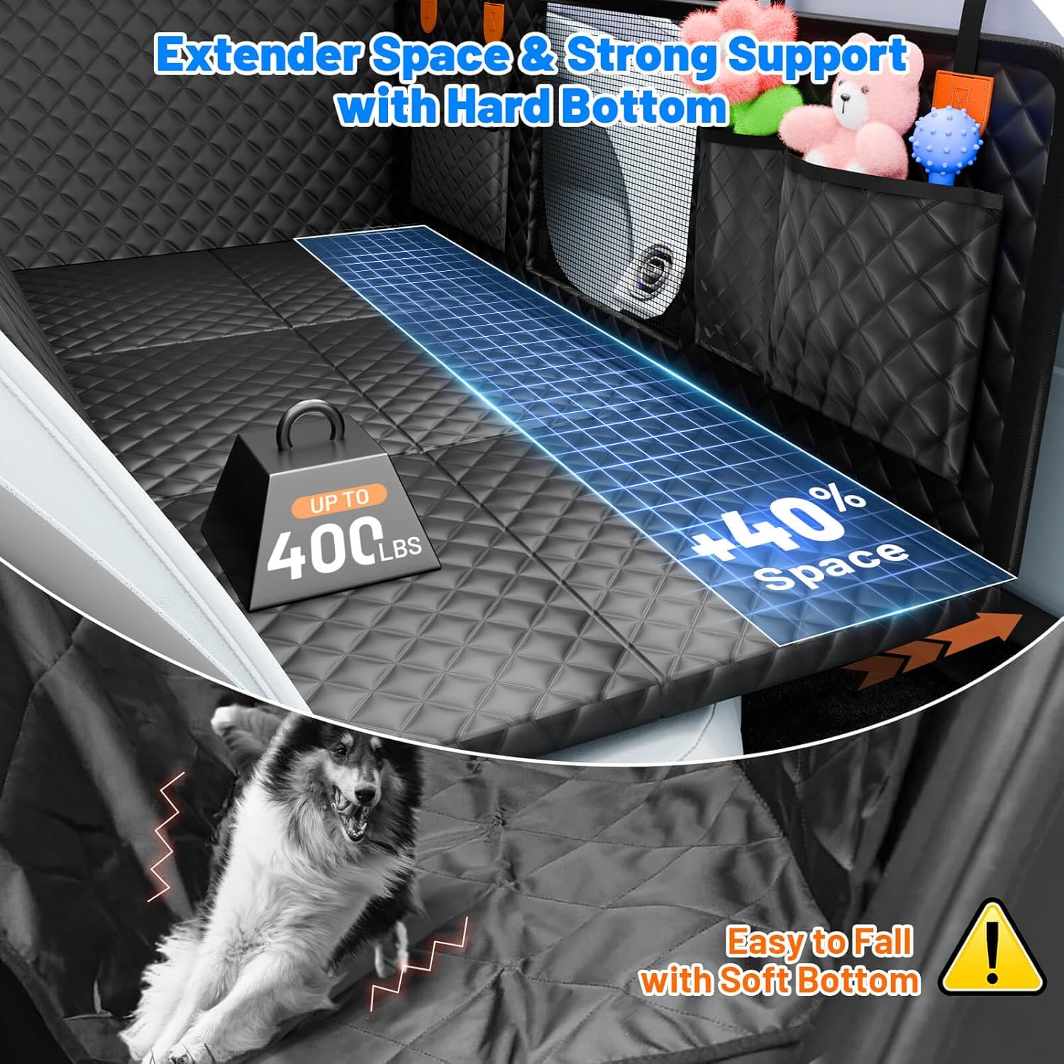 Detalle 2 de Dog Car Seat Cover Hard-Bottom Hammock 400 lbs