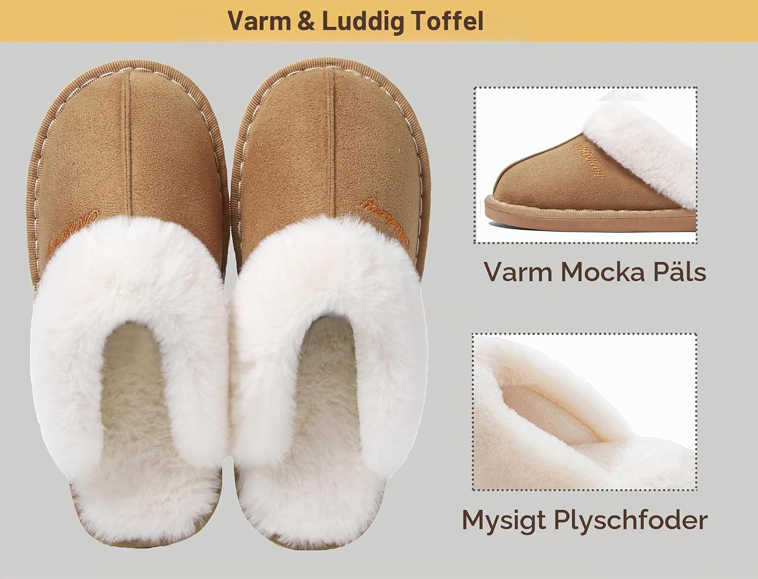 Detalle 2 de Varma tofflor med syntetisk shearling, plyschfoder och halkfri PVC-sula