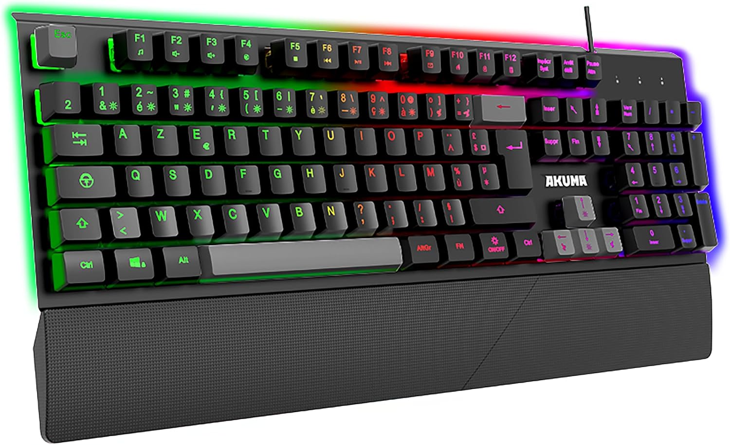 Detalle de AKUMA AKSHOK02 – membranowa klawiatura gamingowa AZERTY z RGB