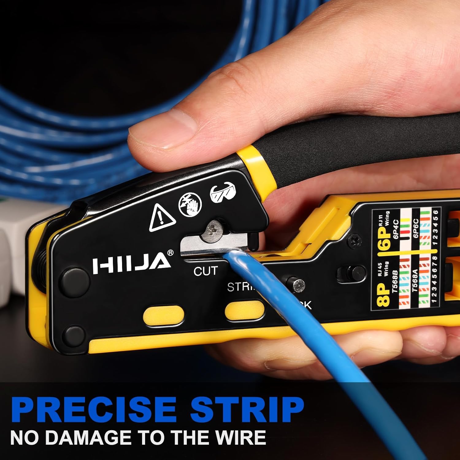 Thumbnail 3 de Hiija Pinza crimpatrice RJ45 passante con tester, 50 connettori e 50 coperture (Cat5/5e/Cat6)