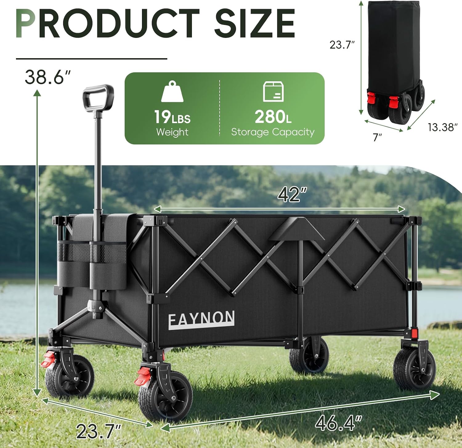 Thumbnail 1 de EAYNON 280L Folding Utility Wagon, 500 lb Capacity, All-Terrain Wheels