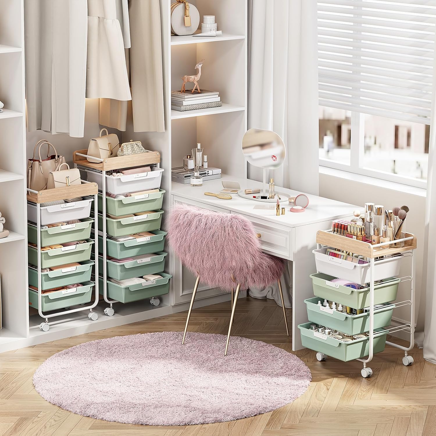 Detalle 2 de SYKIARIOL 1431+1233+1432 5-Drawer Rolling Craft Cart, Green