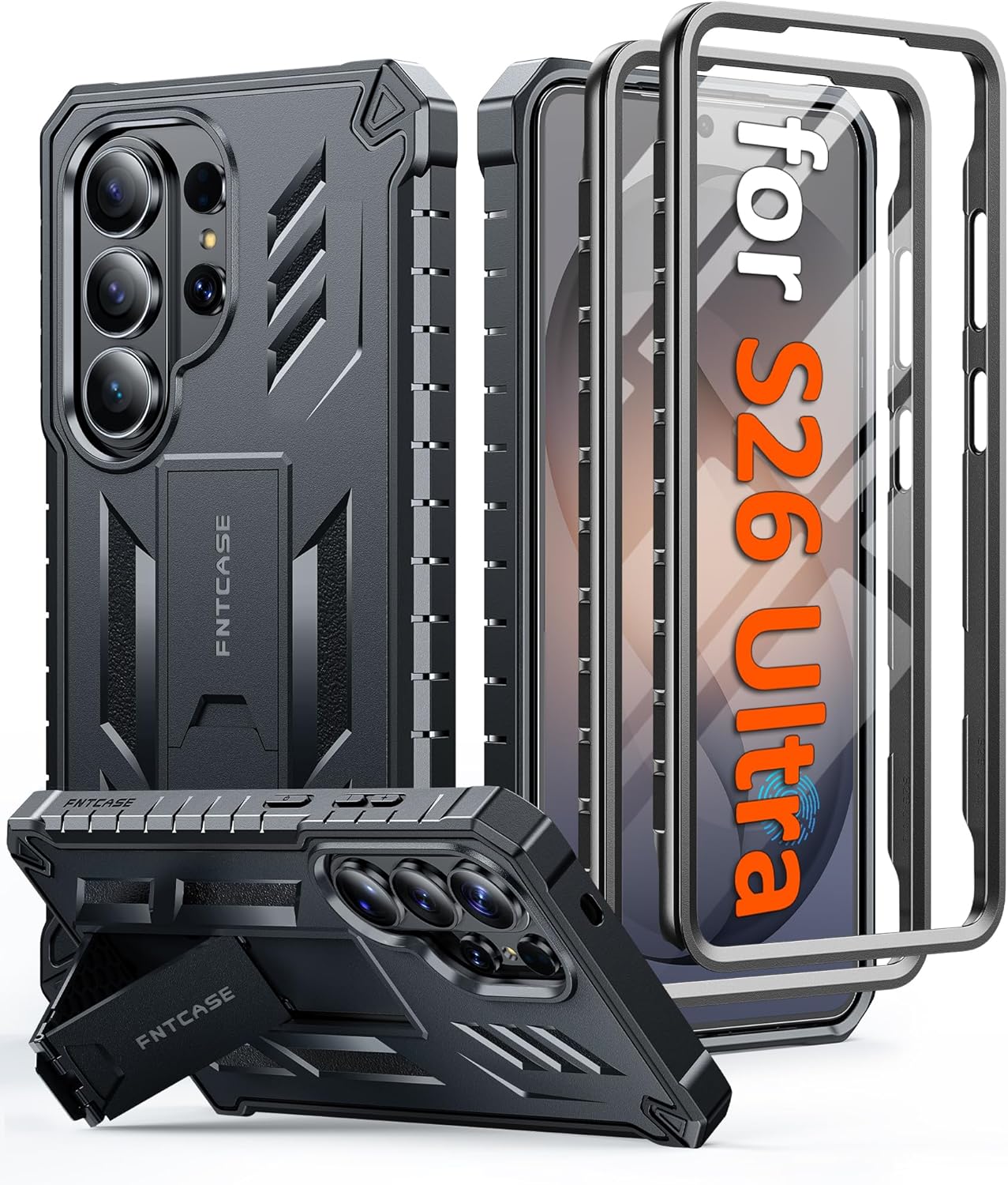 Detalle de FNTCASE for Samsung Galaxy S26 Ultra Case with Built-in Screen Protector, Kickstand & Rugged TPU Protection