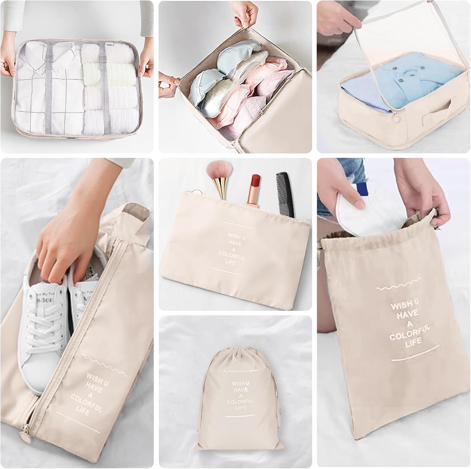 Detalle 2 de Koffer Organizer Set, 10 Stück Packing Cubes for Suitcase Travel Accessories Kofferorganizer Set Kleidertaschen Packwürfel Kosmetik Travel Organizer Packtaschen für Koffer (Beige)
Koffer Organizer Set, 10 Stück Packing Cubes for S…
