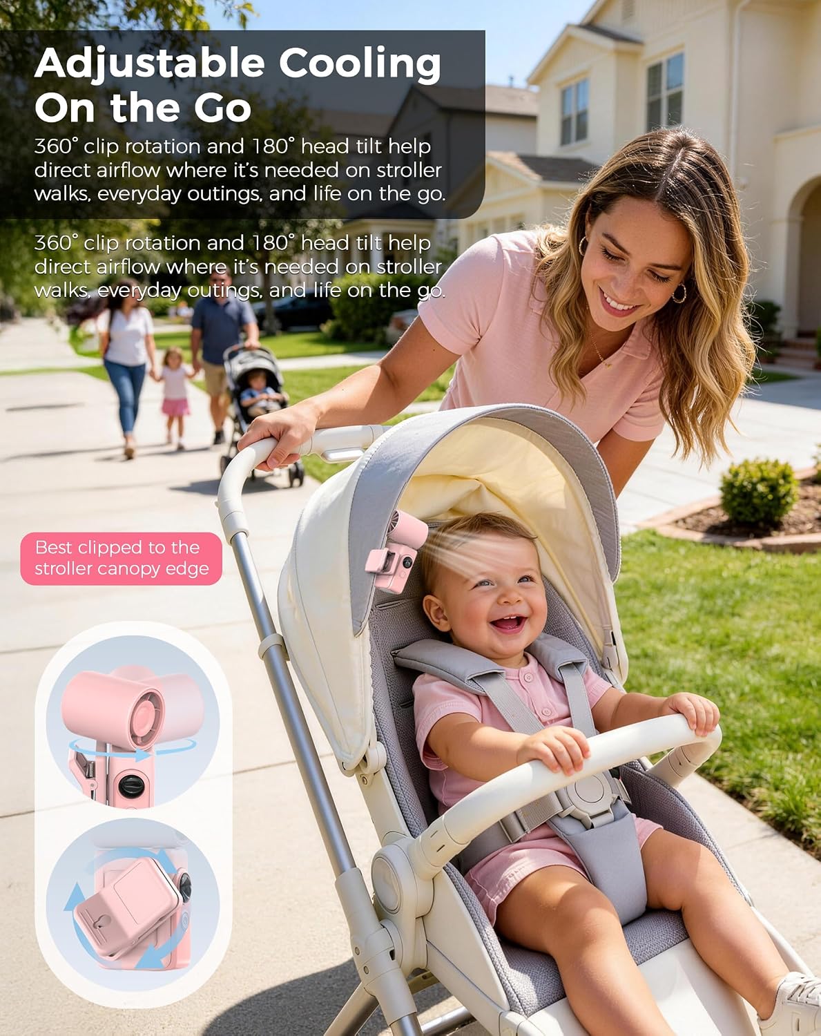 Thumbnail 3 de Hotsales Clip-On Portable Fan for Strollers — 2-in-1 Handheld & Clip-On, 180° Tilt, 360° Clip Rotation, LED Display, USB-C Rechargeable