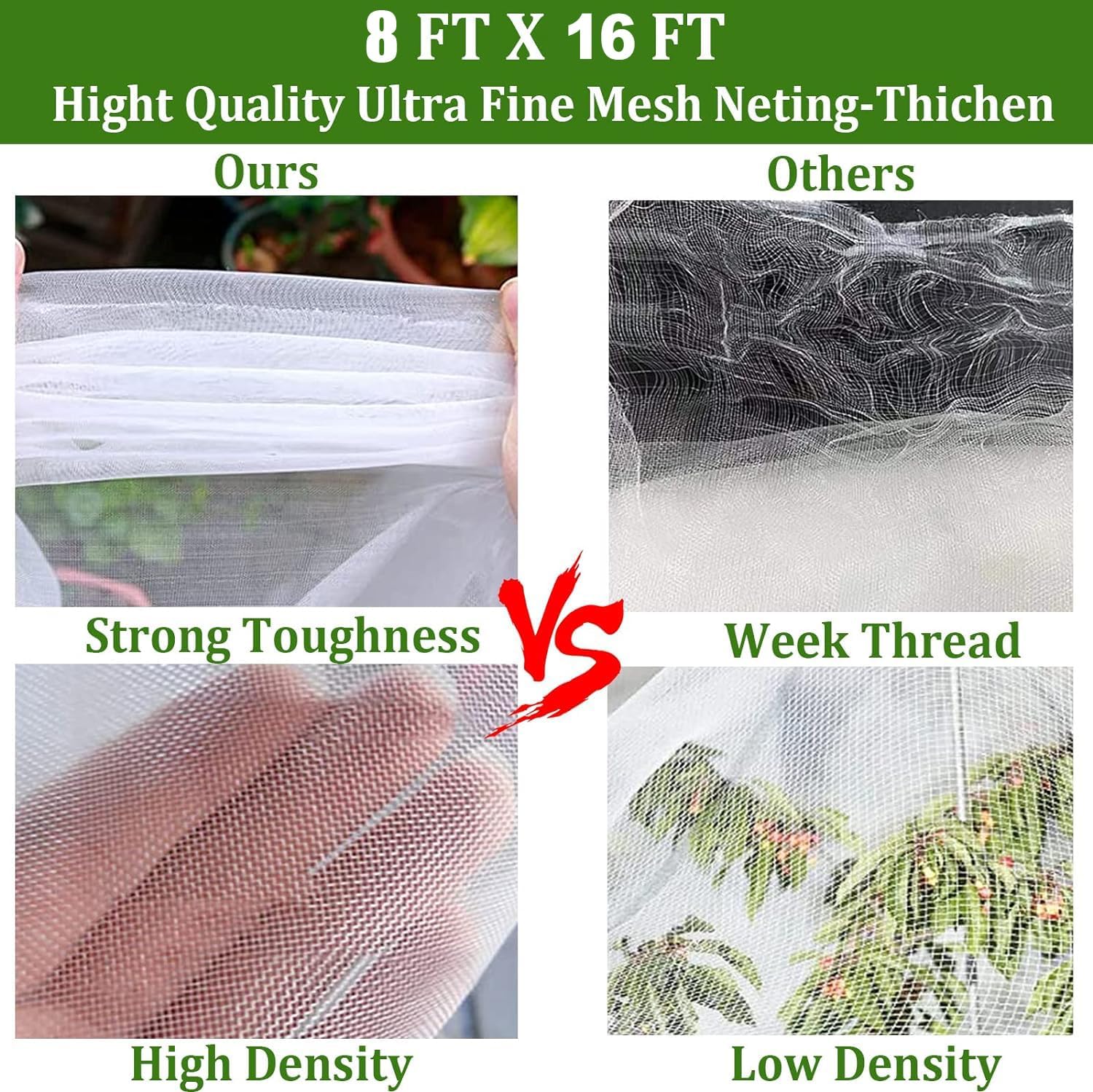Detalle de Aoipend A-16 Fine Mesh Garden Netting, 8'x16' PE Crop Cover