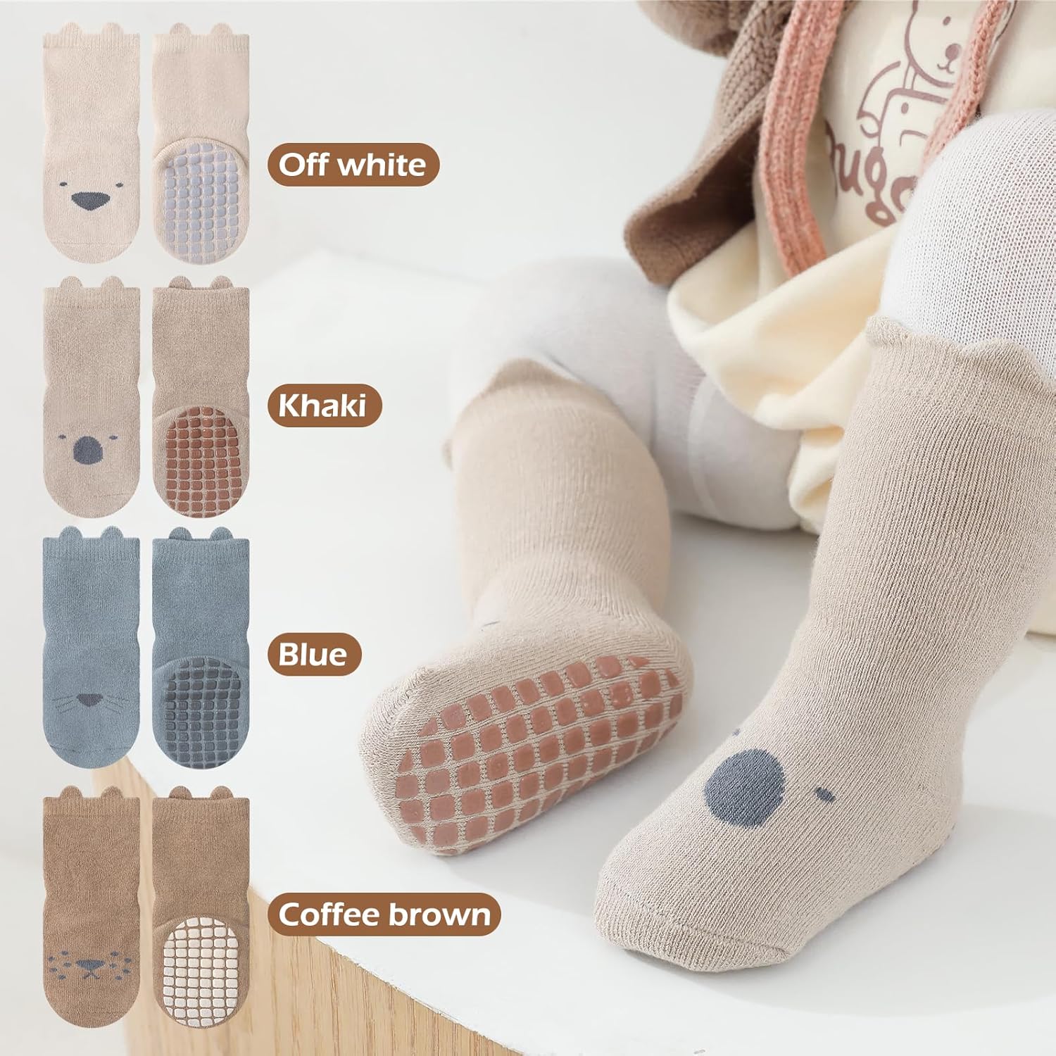 Thumbnail 1 de Bigqin 4 Pairs Baby Socks for Girls Boys – Thickened, Anti-Slip Cotton Mix