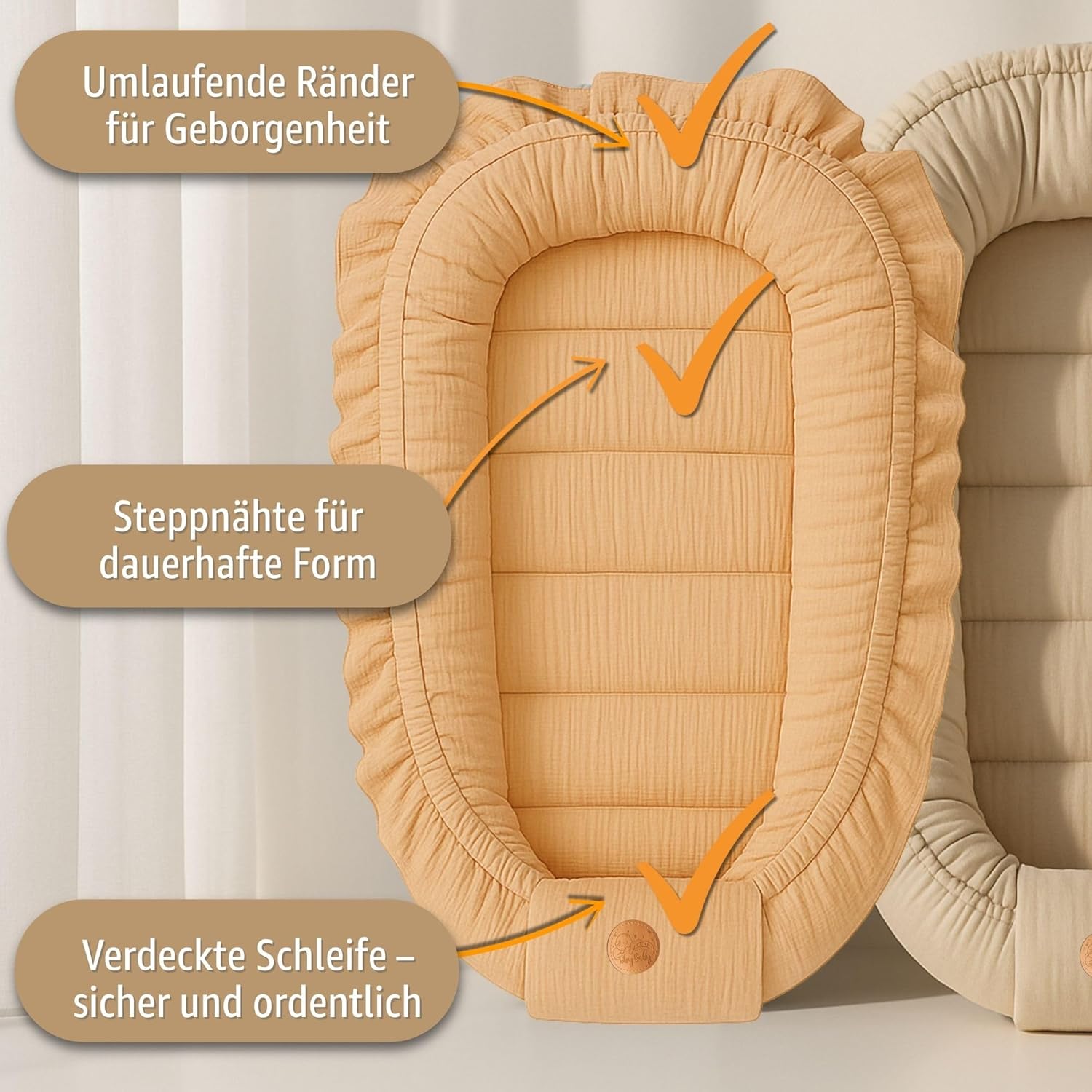 Thumbnail 4 de Mousseline Réducteur de Lit Bébé 90x50 cm en coton — cocon polyvalent pour nid d’ange, couffin et naissance