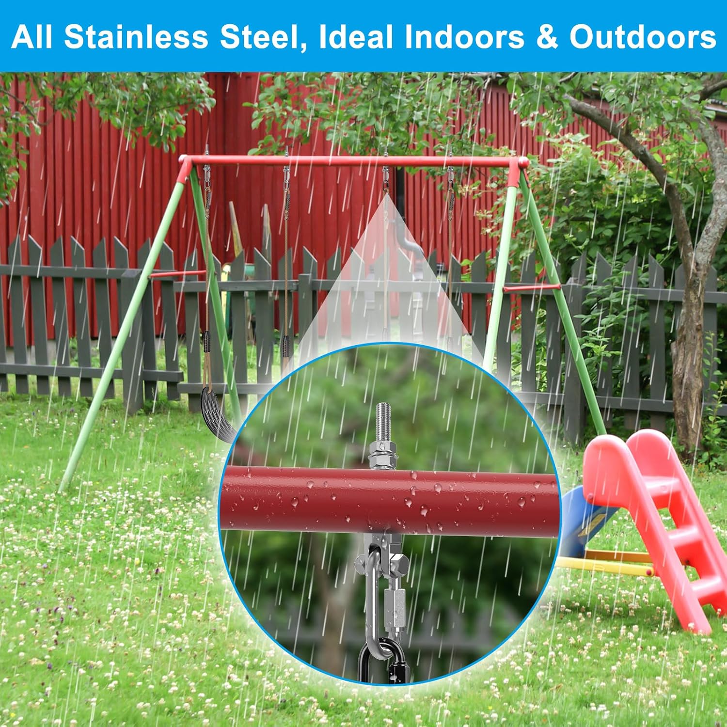 Thumbnail 1 de Dolibest 4er Schaukelhaken für Holzbalken M10 x 128 mm (Edelstahl, drehbar) inkl. Karabiner – bis 680 kg