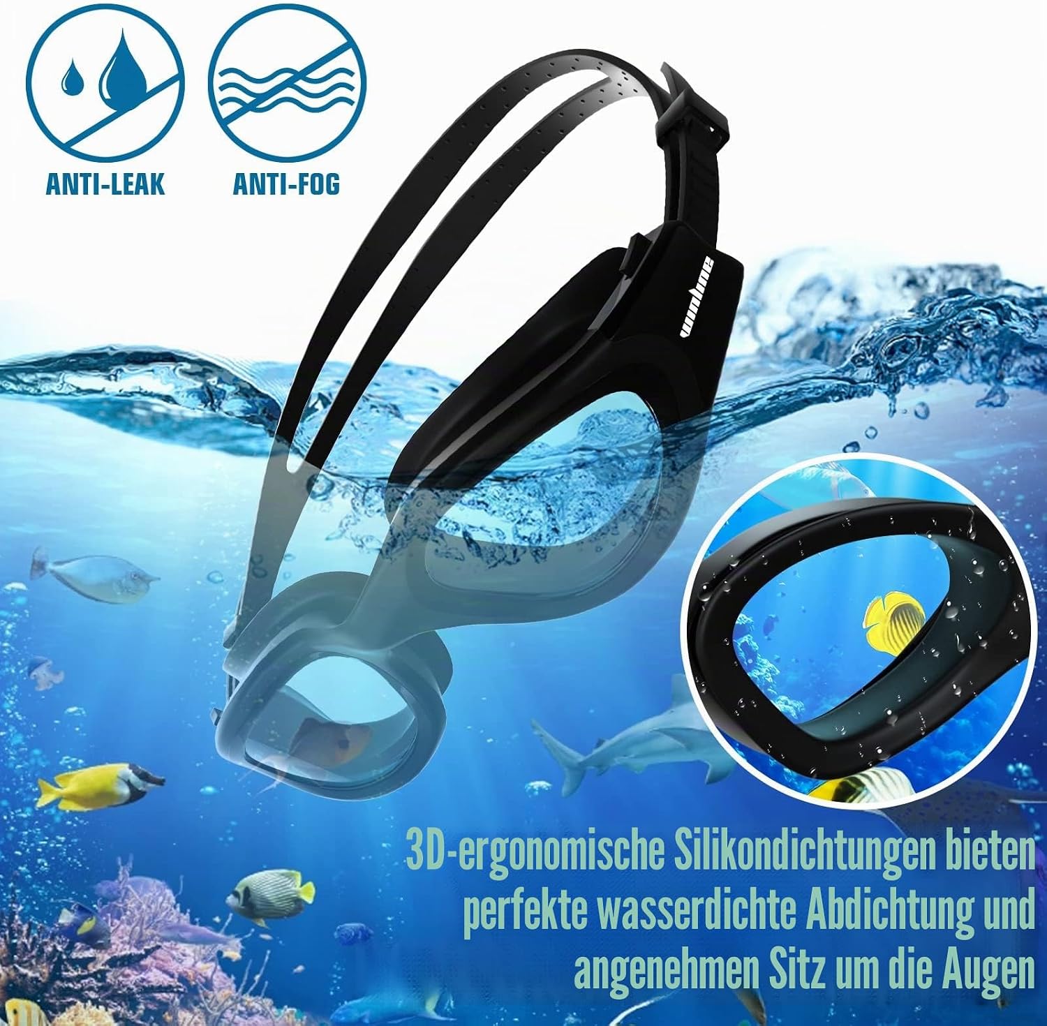 Detalle 2 de Winline Schwimmbrille für Erwachsene & Jugendliche mit UV-Schutz, Anti-Beschlag und weichen Nasenstegen