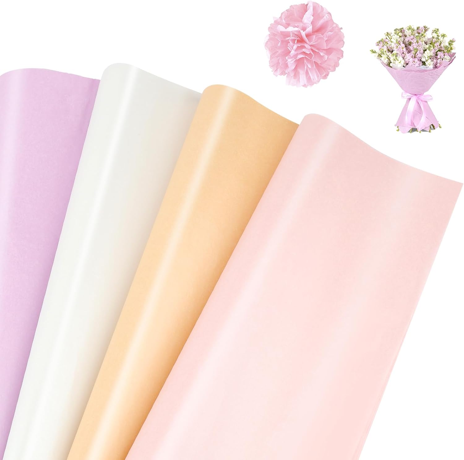 Metallic Seidenpapier Set 120 Blatt 29,8 × 20,4 cm – Rosa, Weiß, Champagnerpulver, Violett