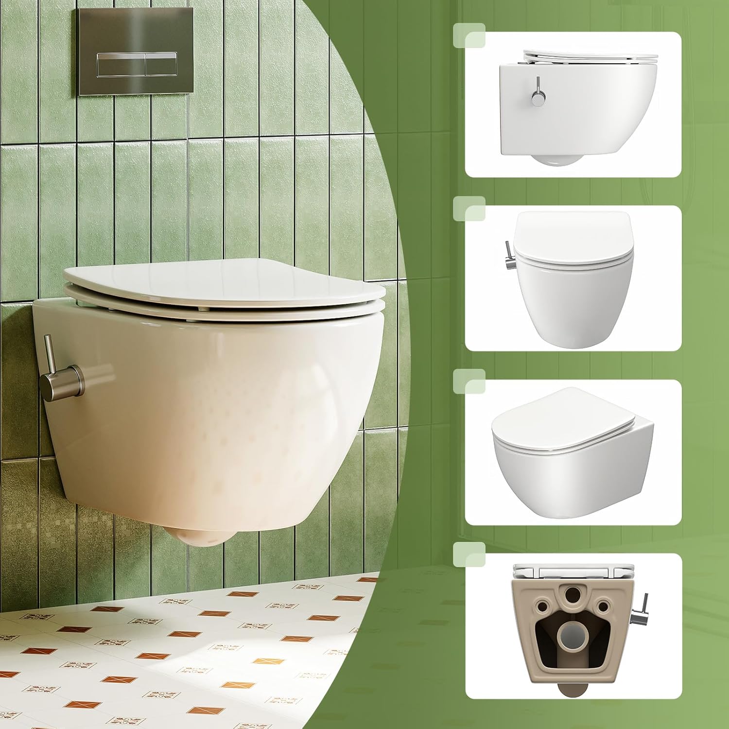 Thumbnail 3 de Taharet Dusch-WC mit integrierter Düse & Bidet-Funktion (hängendes WC, Nanobeschichtung, Soft-Close, 53×36×35 cm) – nur Kaltwasser
