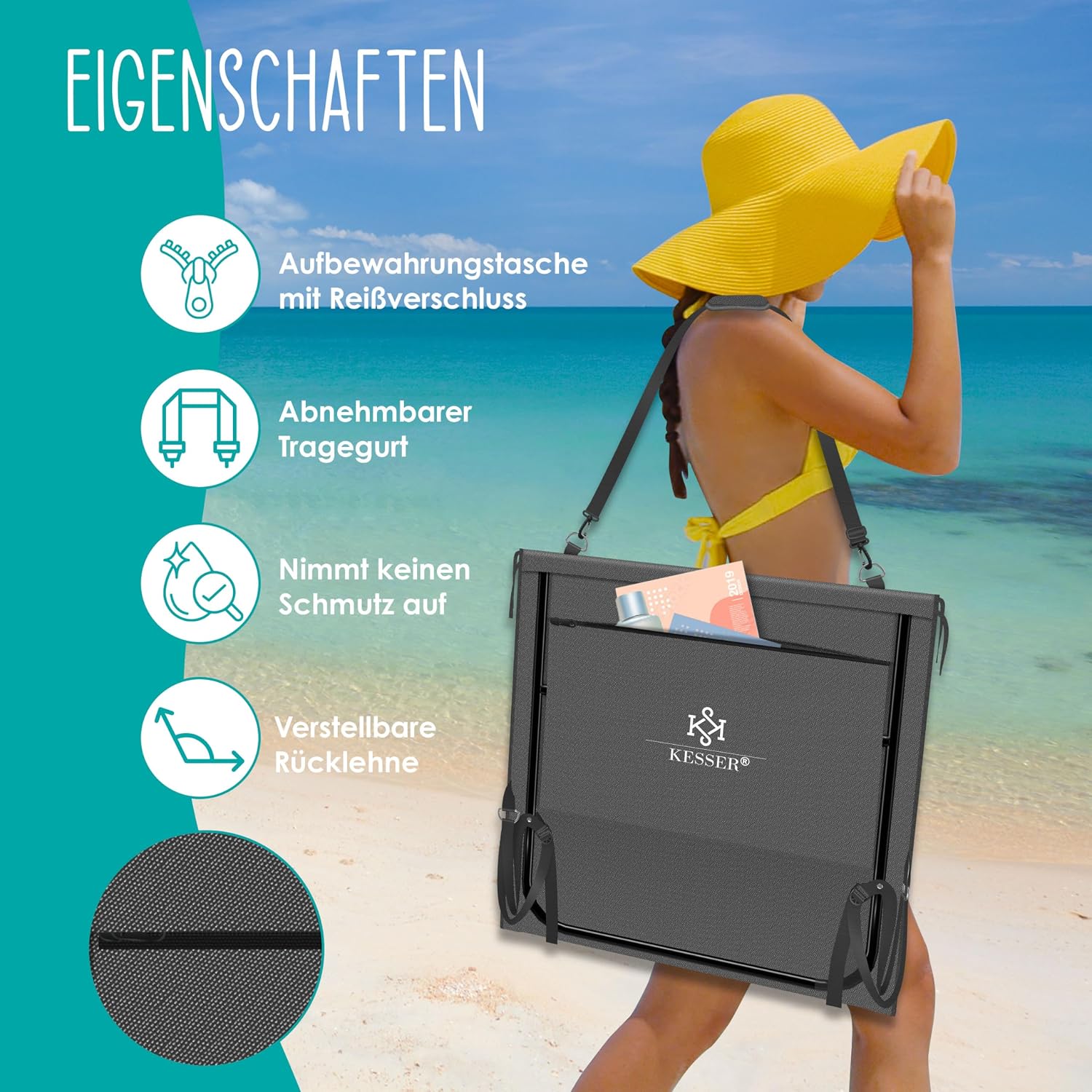 Thumbnail 3 de KESSER® 2er Set Strandmatte klappbar mit verstellbarer Rückenlehne – vielseitige Liege für Strand, Garten und Terrasse