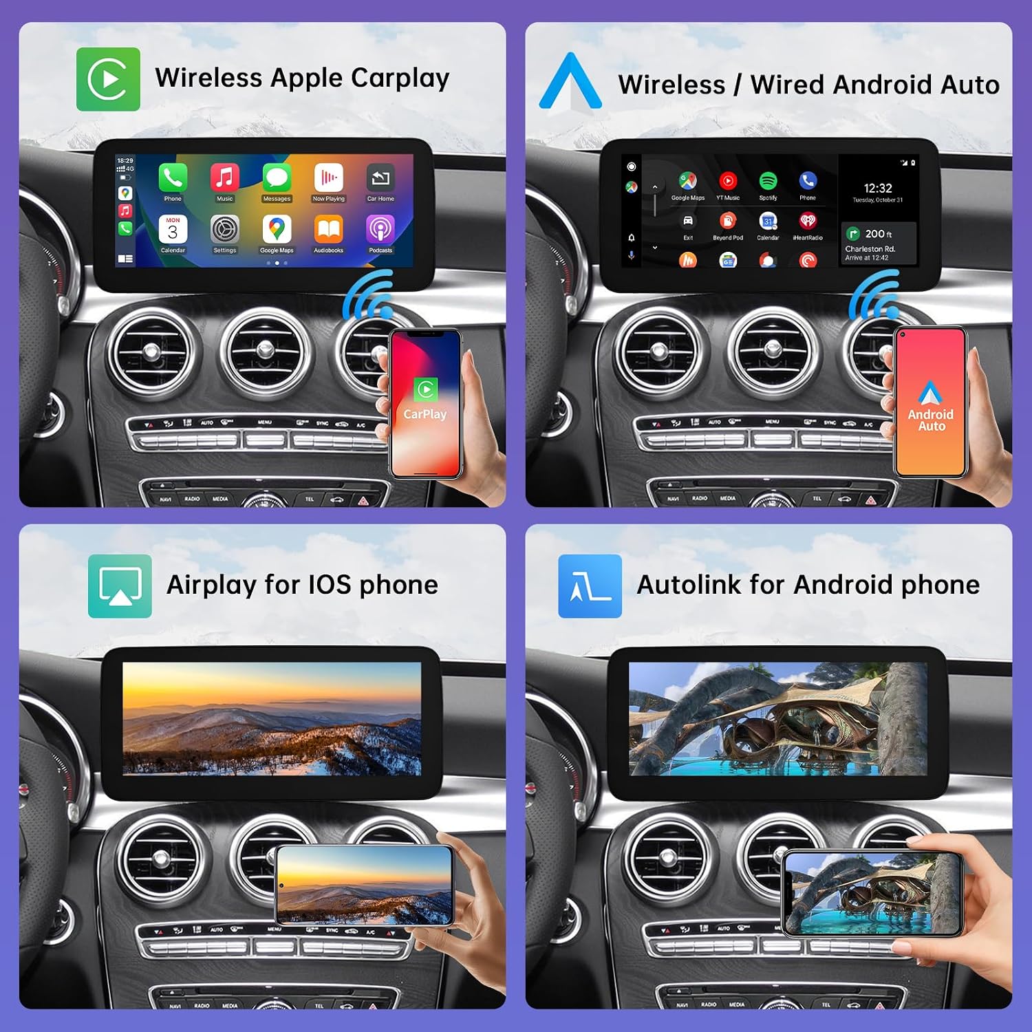 Detalle 2 de Road Top Autoradio da 10,25 pollici con CarPlay senza fili e Android Auto per Mercedes NTG5.0/5.1/5.2 (W205/W447, 2016-2018)