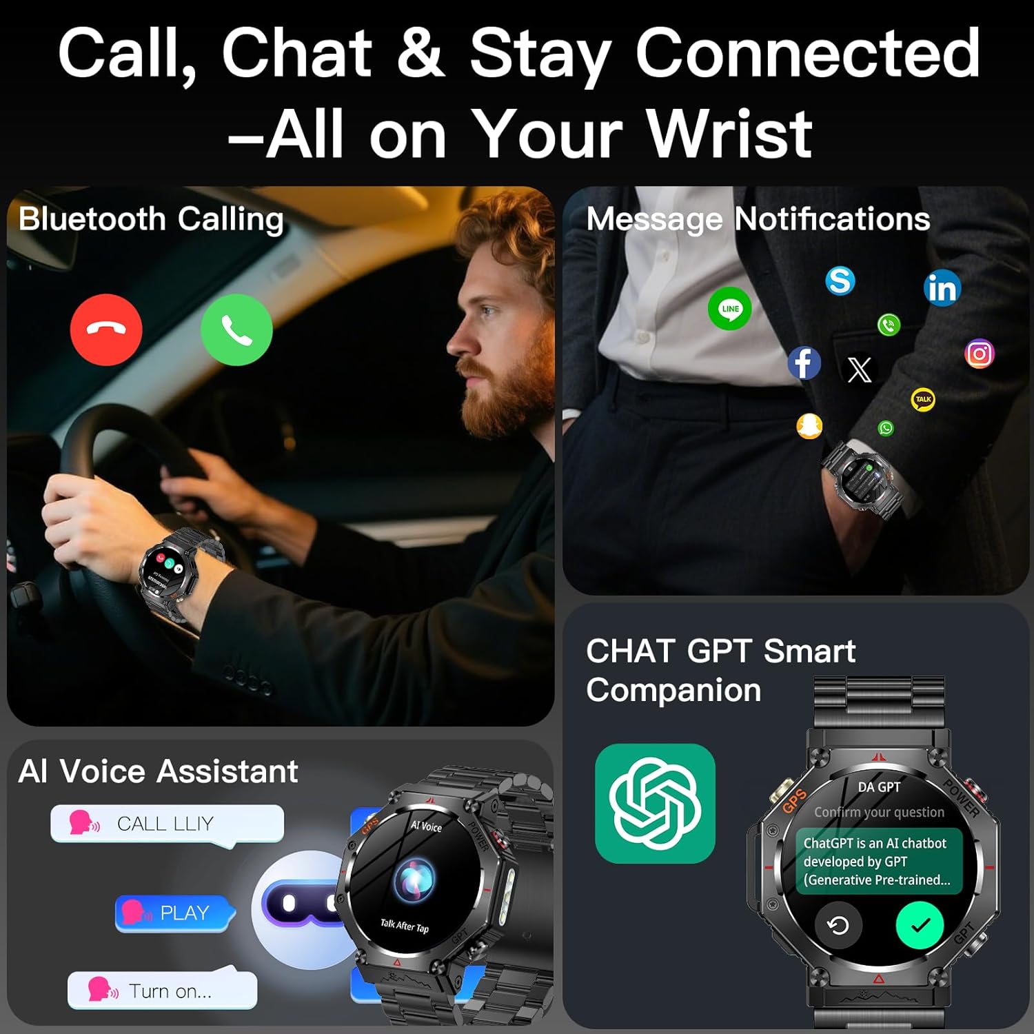 Detalle de Smart Watch for Men with GPS, AI-GPT and 3ATM Waterproof
