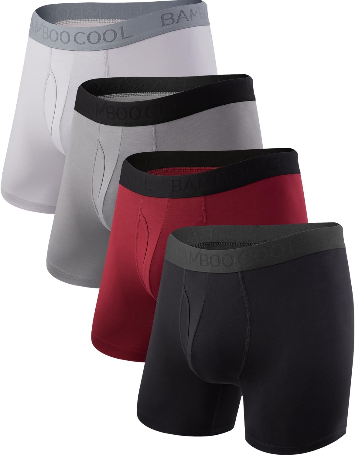 Detalle de BAMBOO COOL Men's Underwear Boxer Briefs Fly with Built-in 3D Pouch — 4 Pack