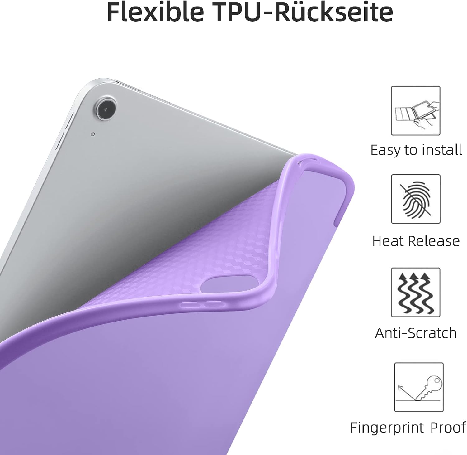Detalle de Vobafe Hülle für iPad A16 11 / iPad 10 (10,9/11 Zoll, 2025/2022) mit TPU-Rückseite, Stifthalter & Smart-Funktion – Licht Lila