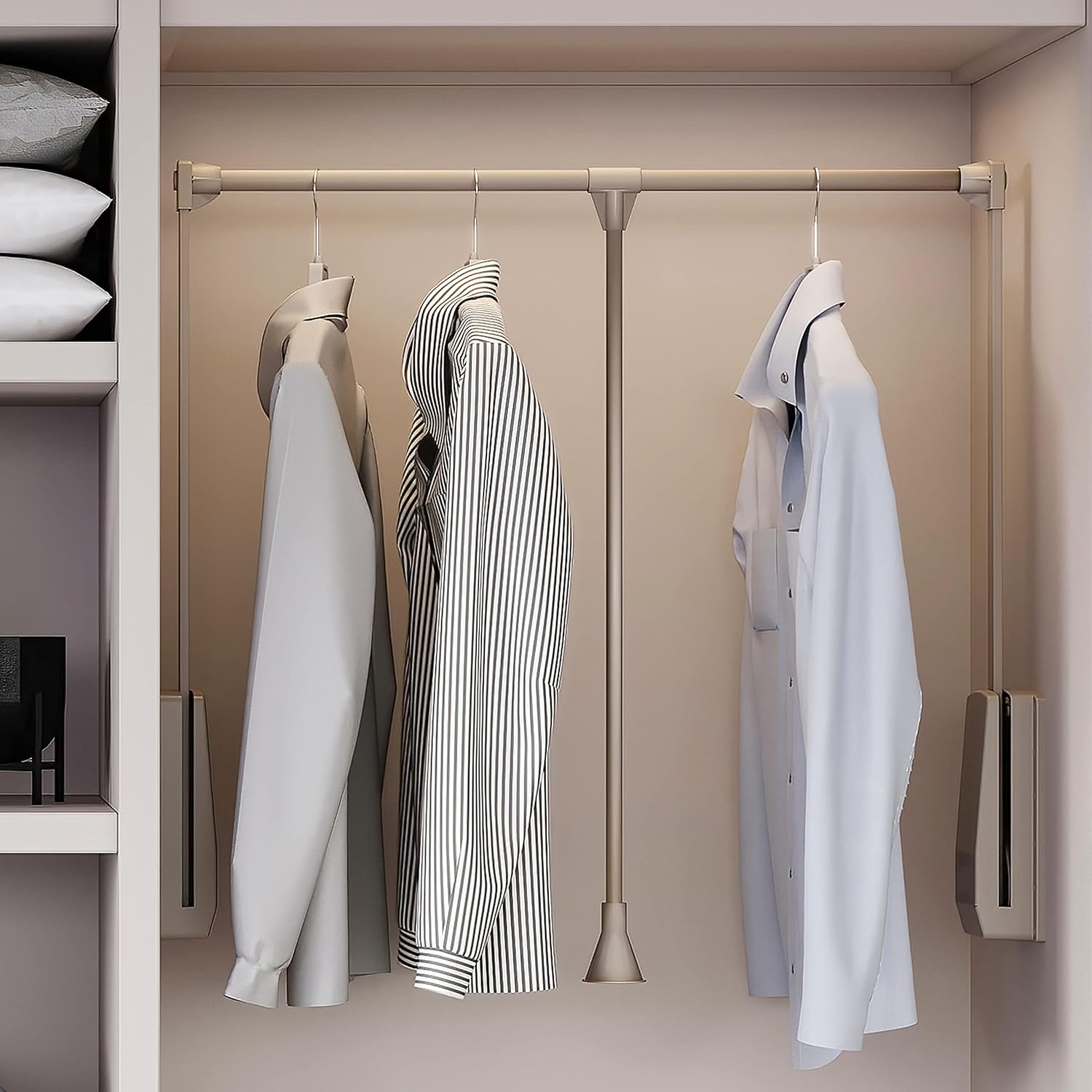 Thumbnail 4 de Emuca – Barre de penderie escamotable, tringle relevable pour armoire, largeur réglable 830–1150 mm, gris pierre