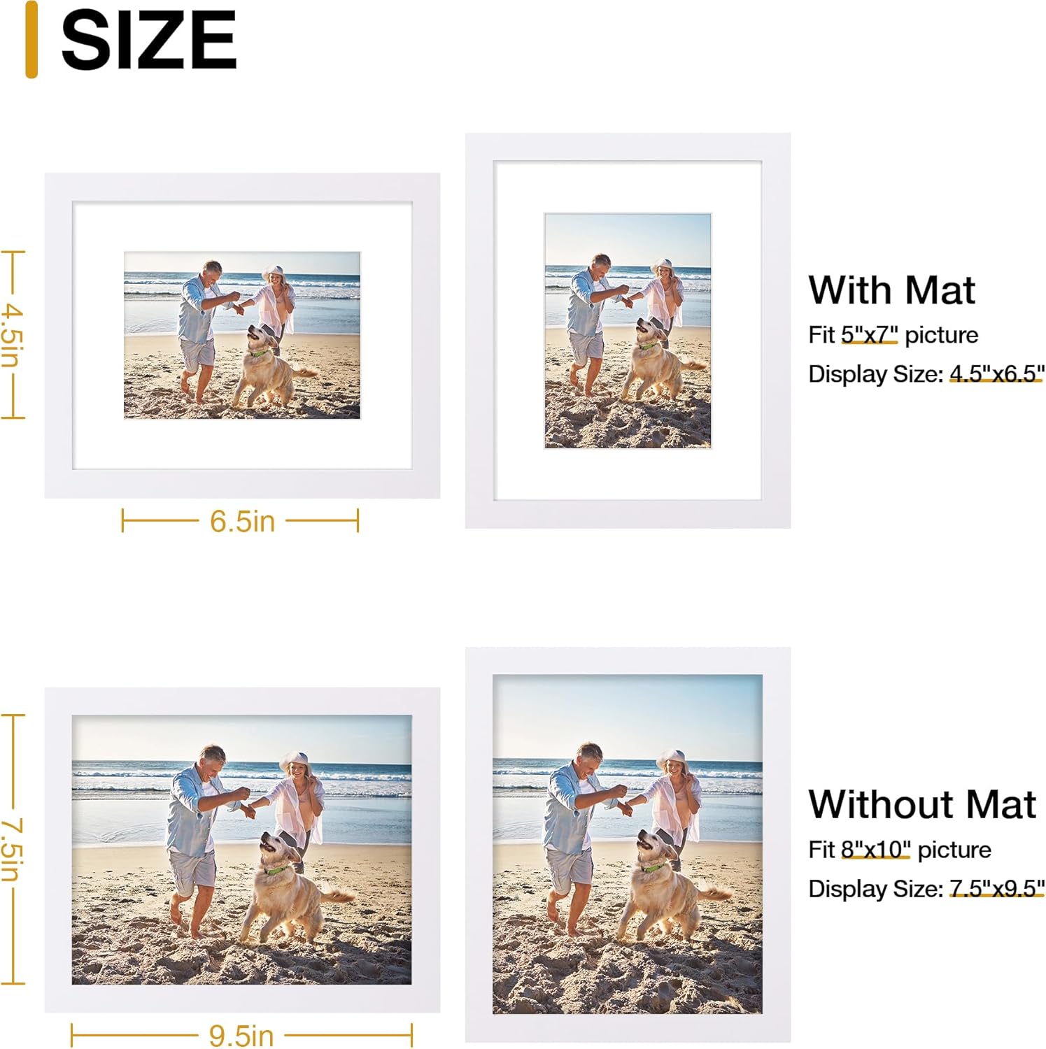 Detalle 2 de decorUhome 8x10 Picture Frame with Optional 5x7 Mat (White) — Wall & Tabletop Display