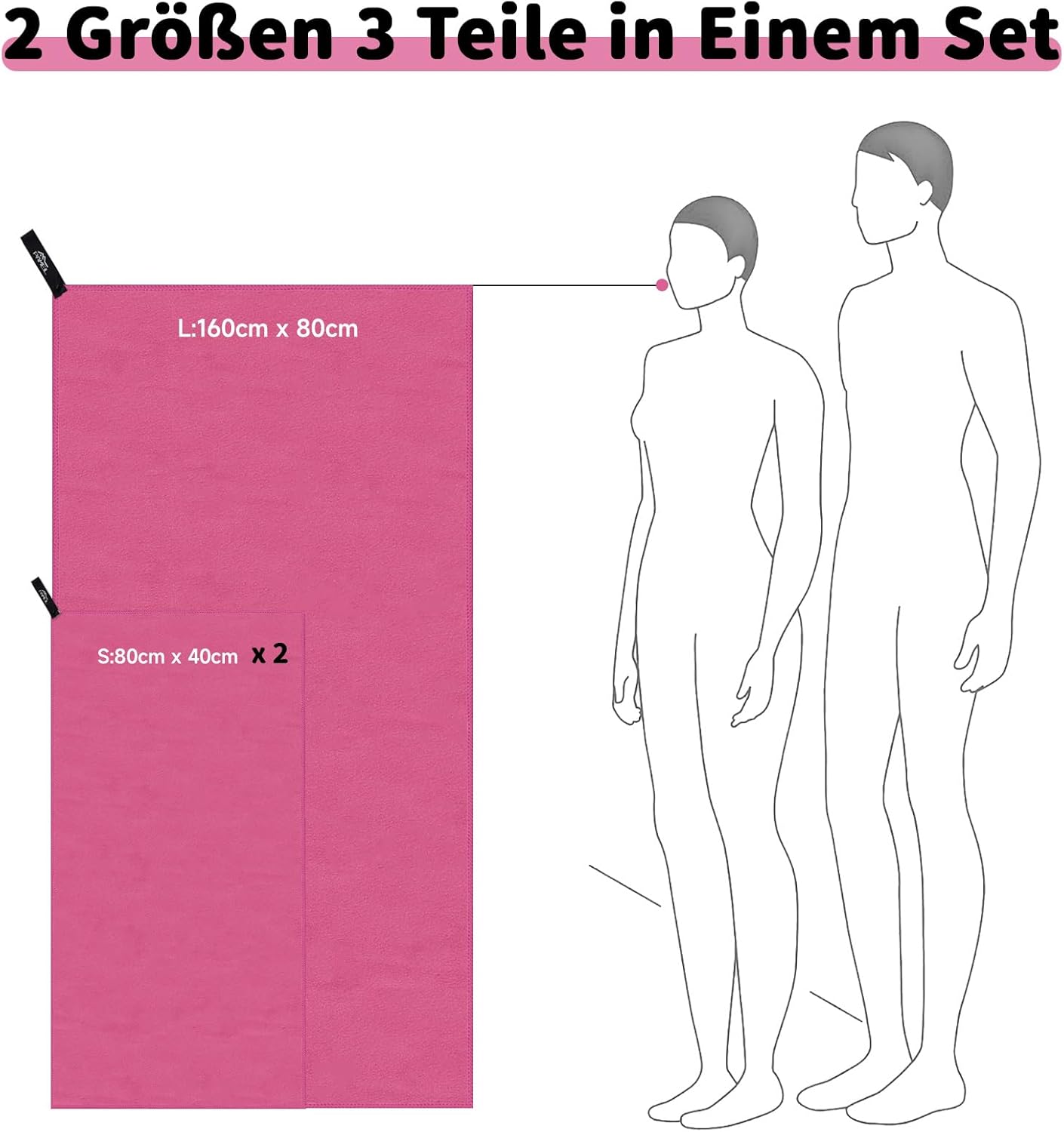 Thumbnail 1 de Pameil Mikrofaser Handtuch 3er Set – Großes Badetuch 160x80 cm + 2x 40x80 cm Tücher, schnelltrocknend & leicht