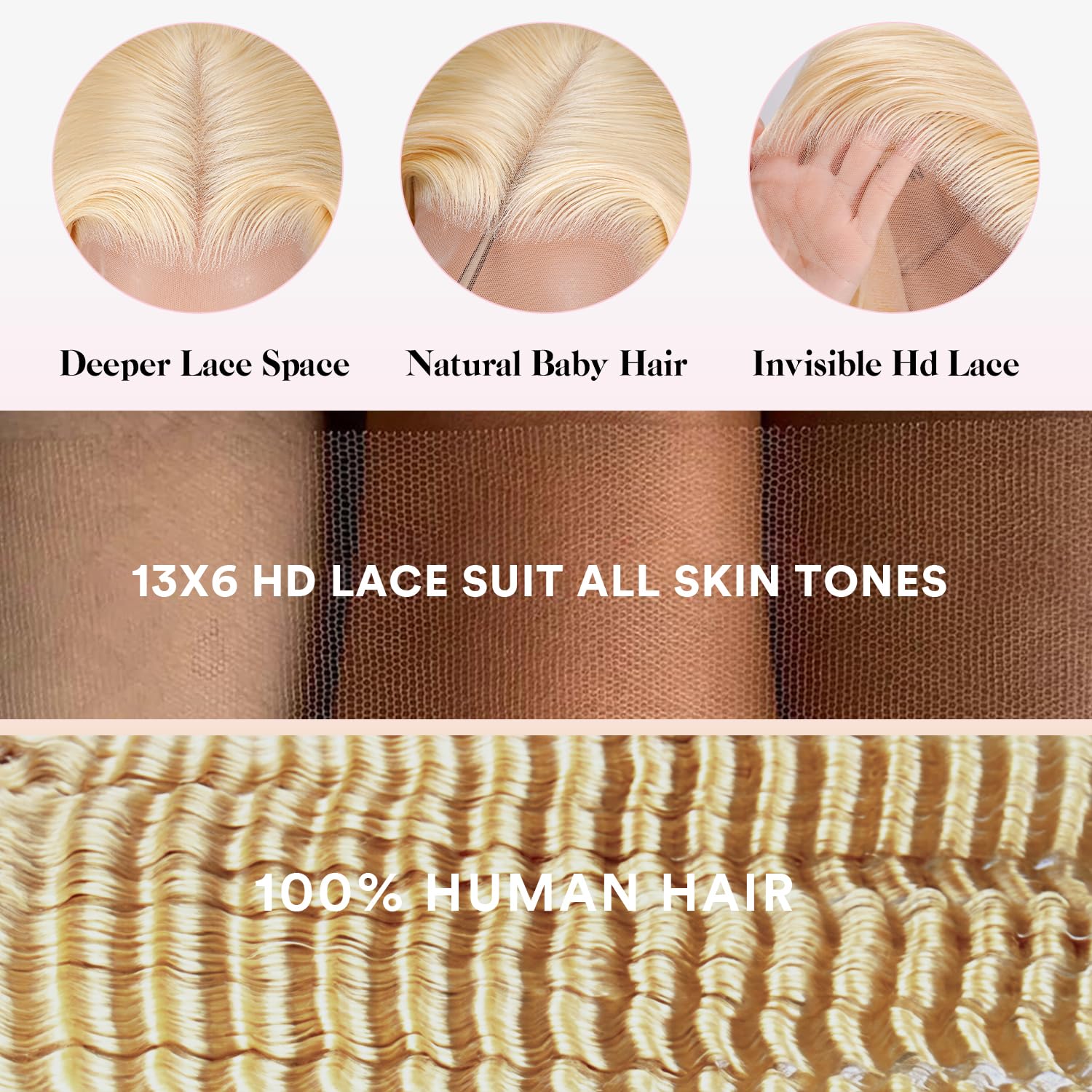 Thumbnail 4 de HUANGCAI 32 Inch 613 13x6 Lace Front Wig Human Hair – Blonde Deep Wave, 200% Density